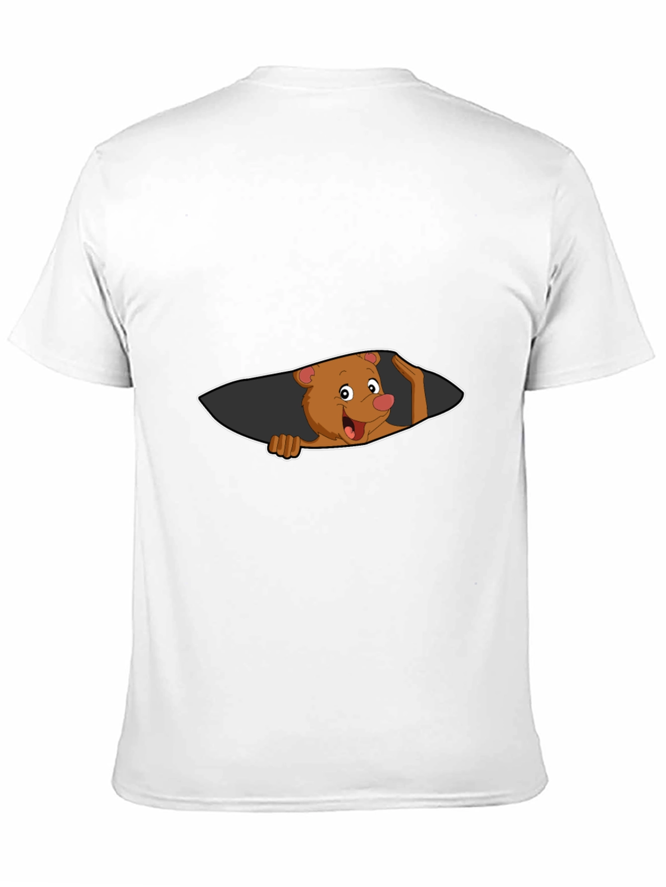 Black Cartoon Bear Peeking Men's Black T-Shirt view 11