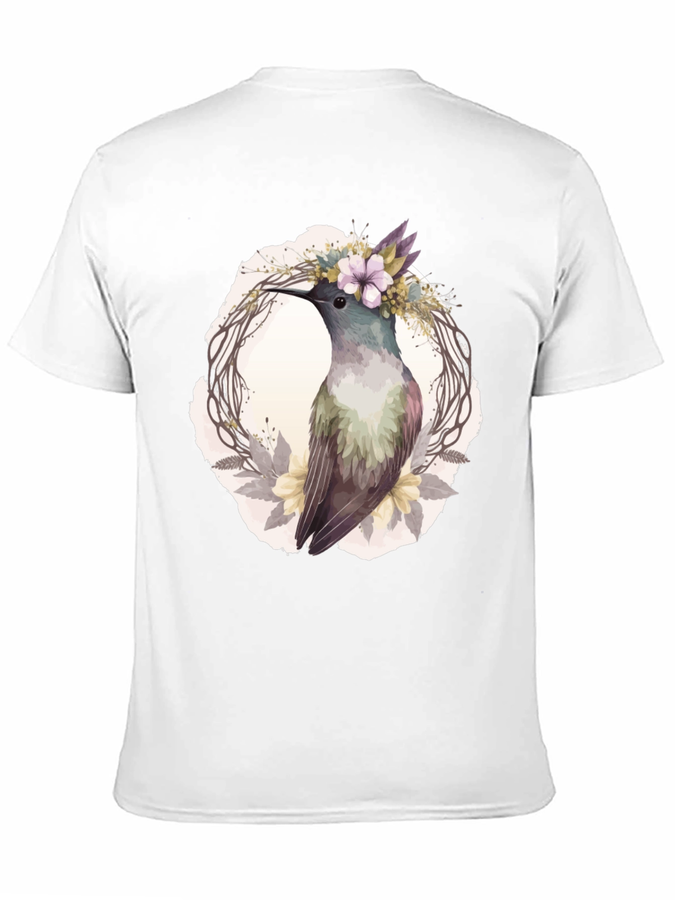 Black Hummingbird Floral Wreath T-Shirt - Nature Lover Tee view 11