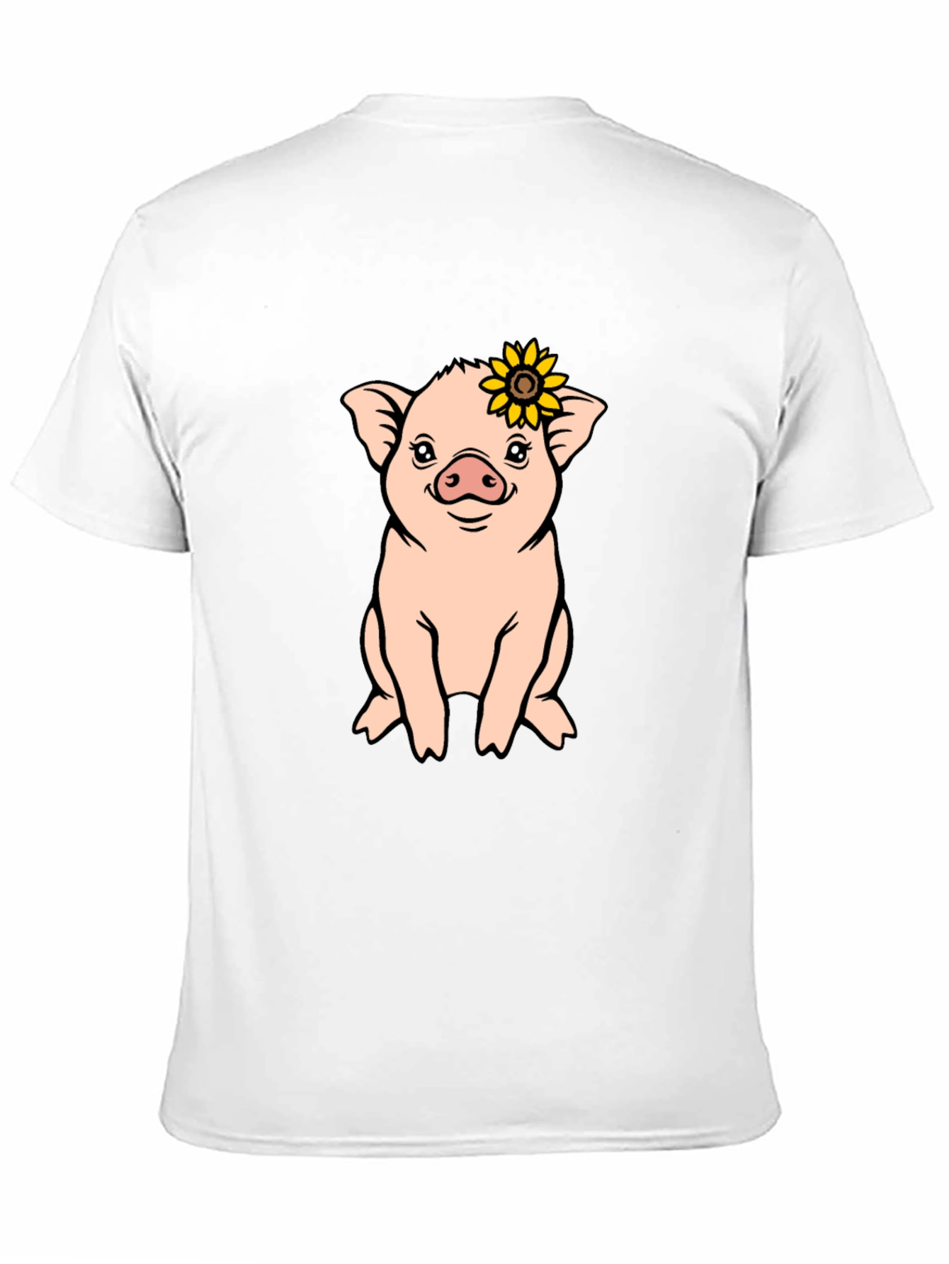 Black Cute Pig with Sunflower Graphic T-Shirt view 11