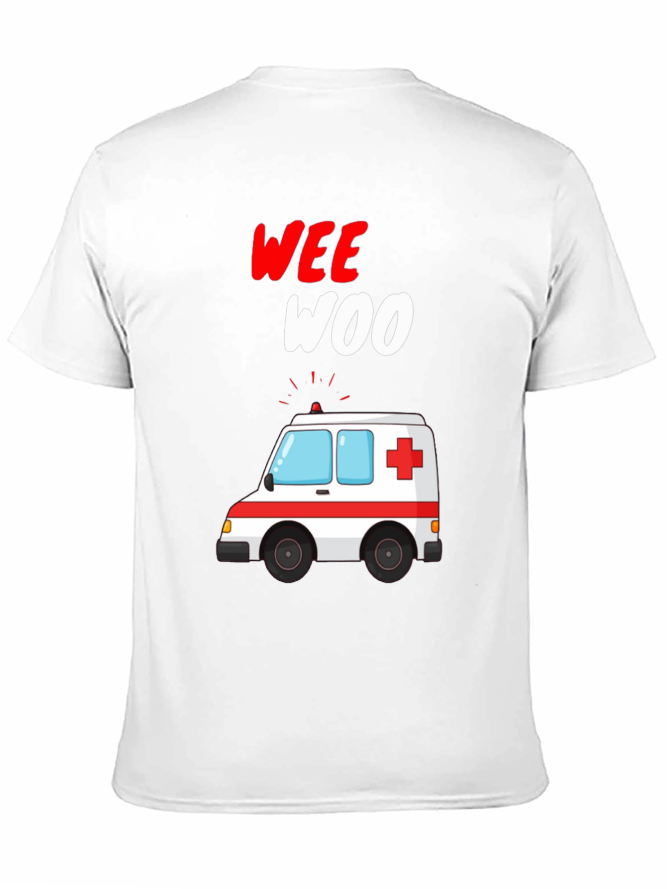 Wee Woo Ambulance Cartoon Black T-Shirt - 11