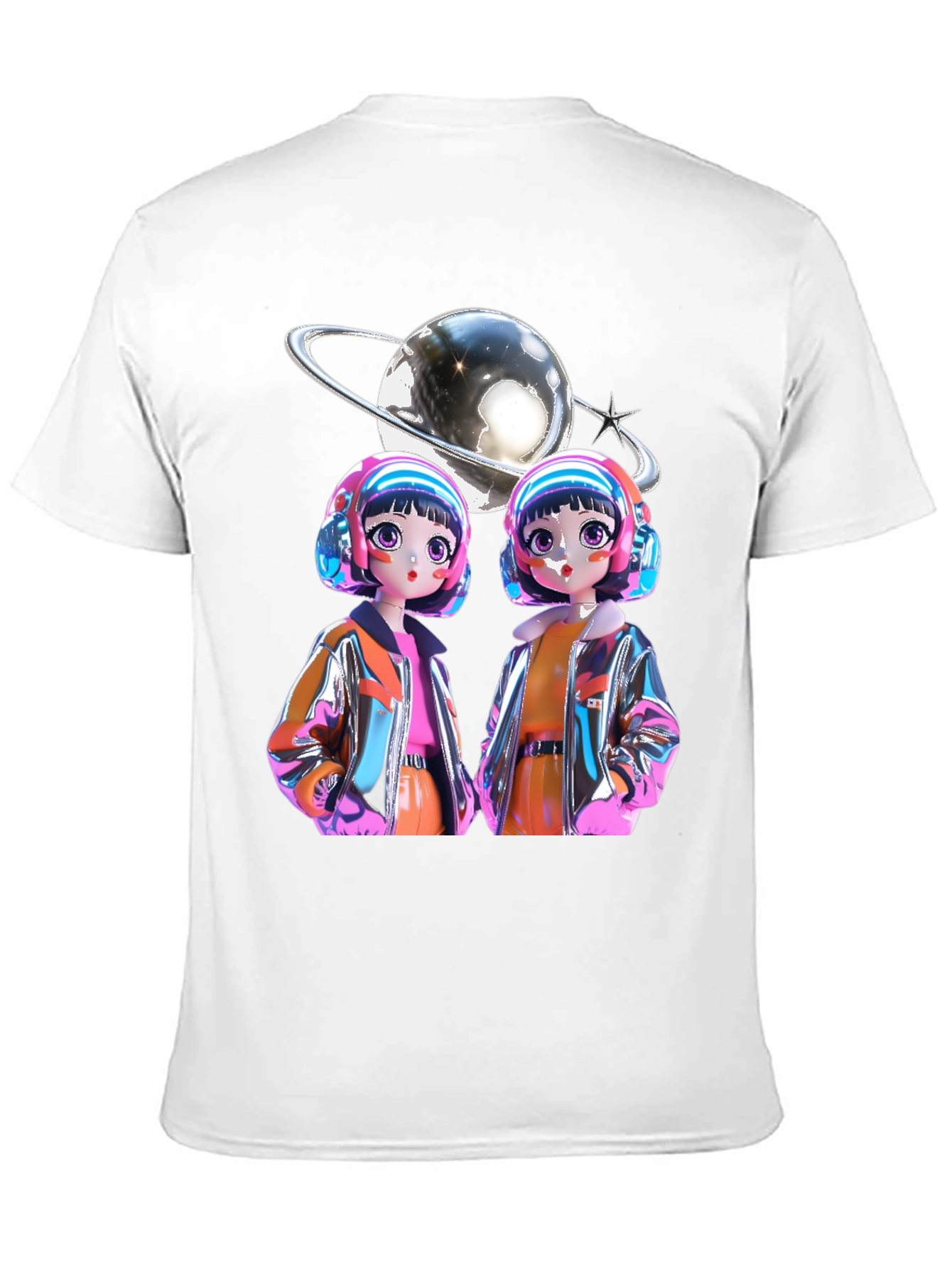 Black Retro Anime Twins Graphic Tee - Black Cotton T-Shirt view 11