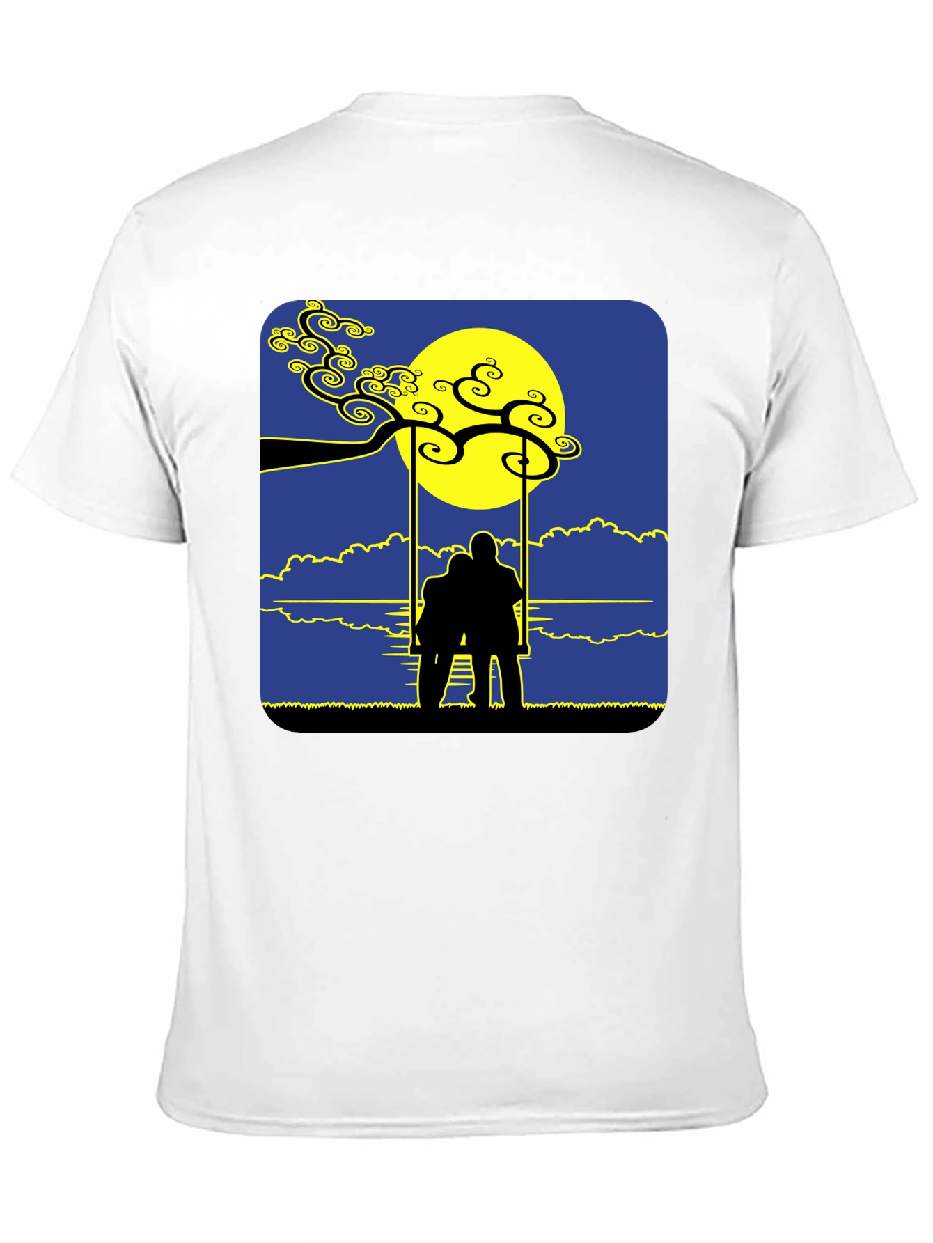 Black Romantic Silhouette Tee: Lovers on a Swing at Moonrise view 11