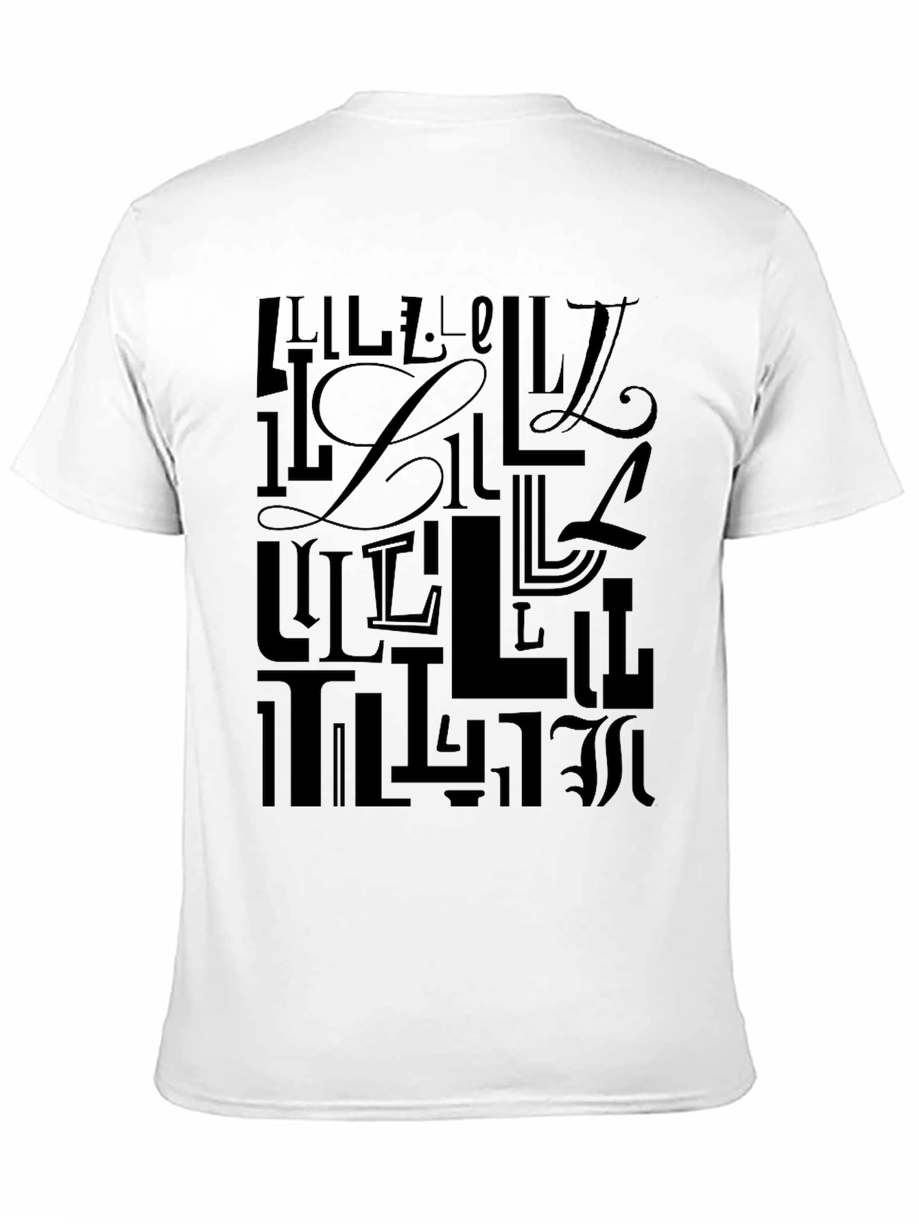 Black Stylish Letter "L" Pattern Black T-Shirt view 11