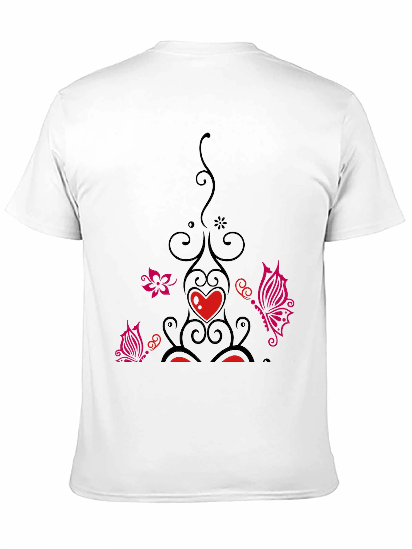 Black Black Tee with Floral Heart Butterfly Design view 11