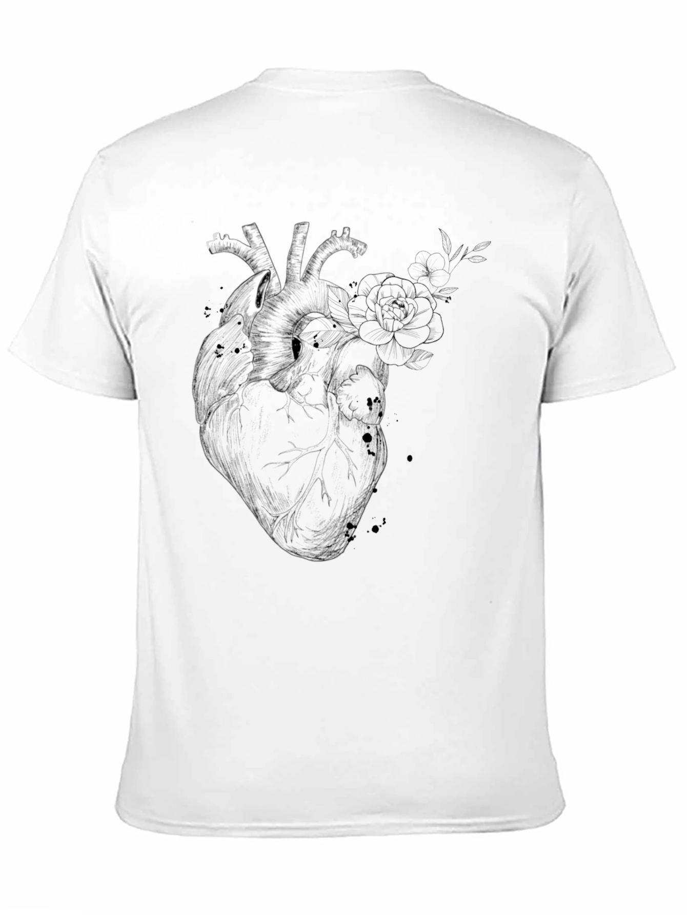 Black Anatomical Heart Floral Graphic Black T-Shirt view 11