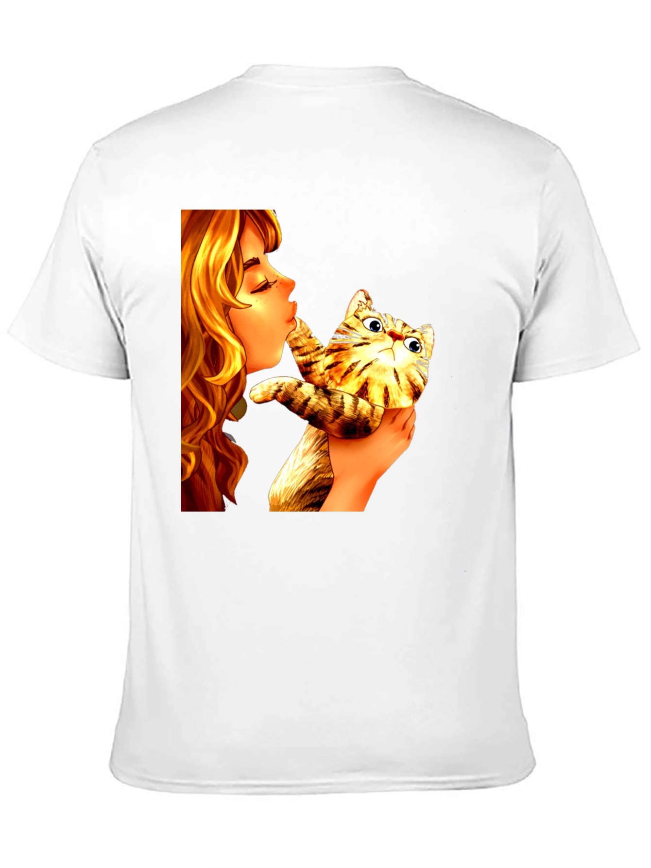 Black Girl Kissing Cat Graphic Tee - Novelty Unisex T-Shirt view 11