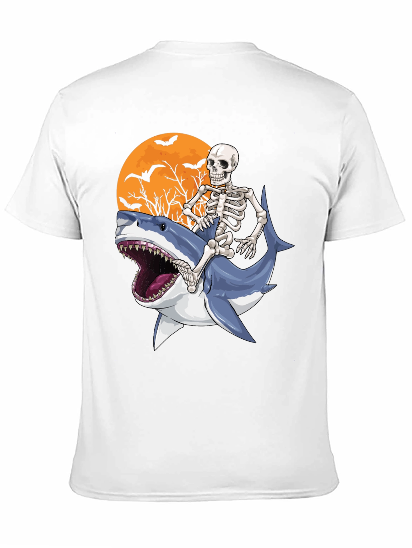 Black Skeleton Riding Shark Graphic T-Shirt - Halloween Style view 11