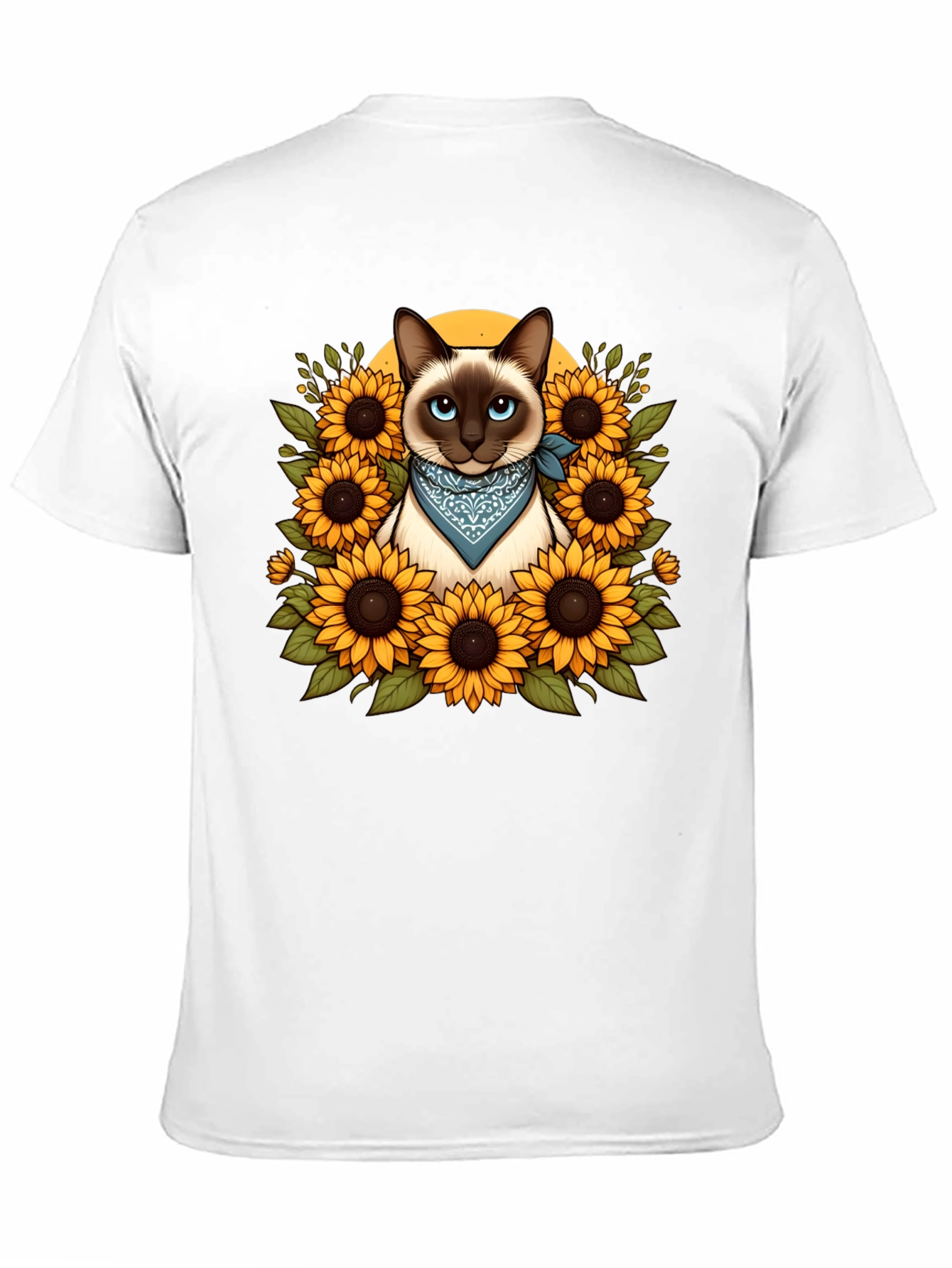 Black Siamese Cat Sunflower Graphic T-Shirt view 11