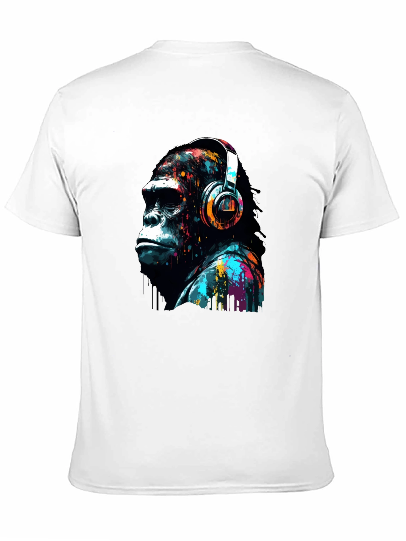 Black Gorilla Headphone Graphic Print Black T-Shirt view 11