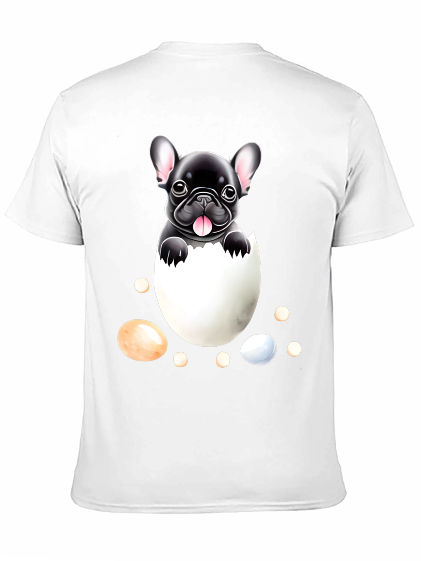 Black Bulldog Puppy in Egg Graphic Tee view 11