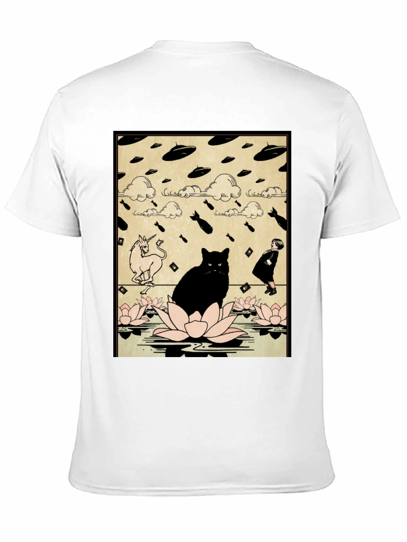 Black Cat & Unicorn Invasion T-Shirt - Funny Graphic Tee view 11