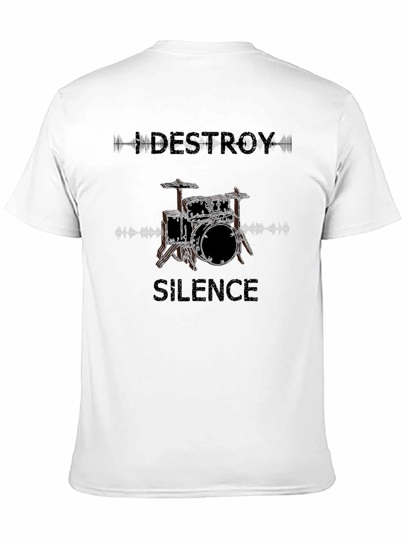 Black Destroy Silence Drum Set Graphic T-Shirt view 11
