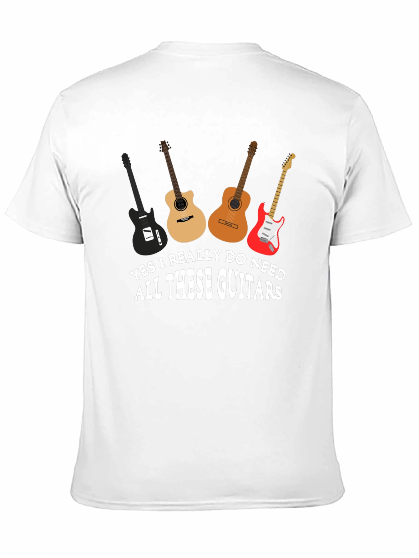 Black Guitar Lover T-Shirt: I Need All These Guitars Graphic Tee view 11