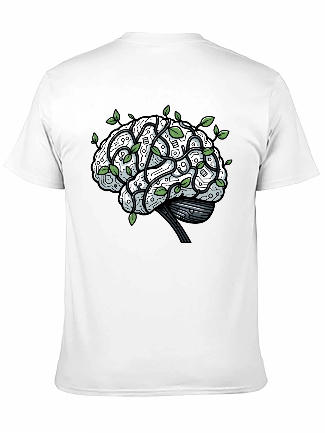 Black Brain Circuitry & Leaves Graphic T-Shirt view 11
