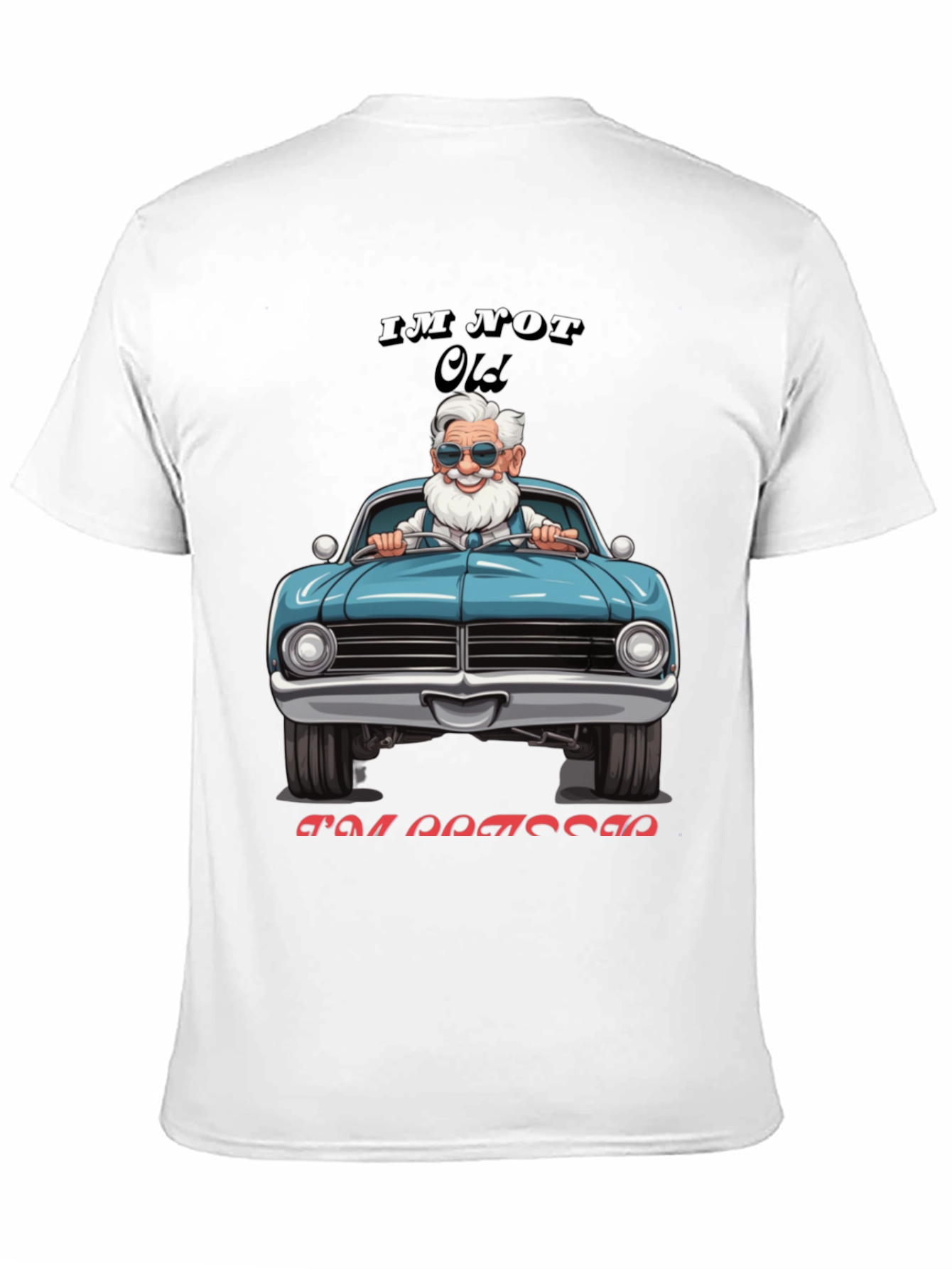 Black Funny Old Man Driving Classic Car T-Shirt view 11