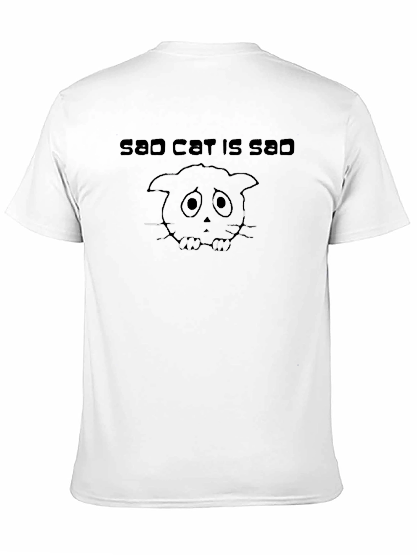 Black Sad Cat T-Shirt - Unisex Black Graphic Tee view 11