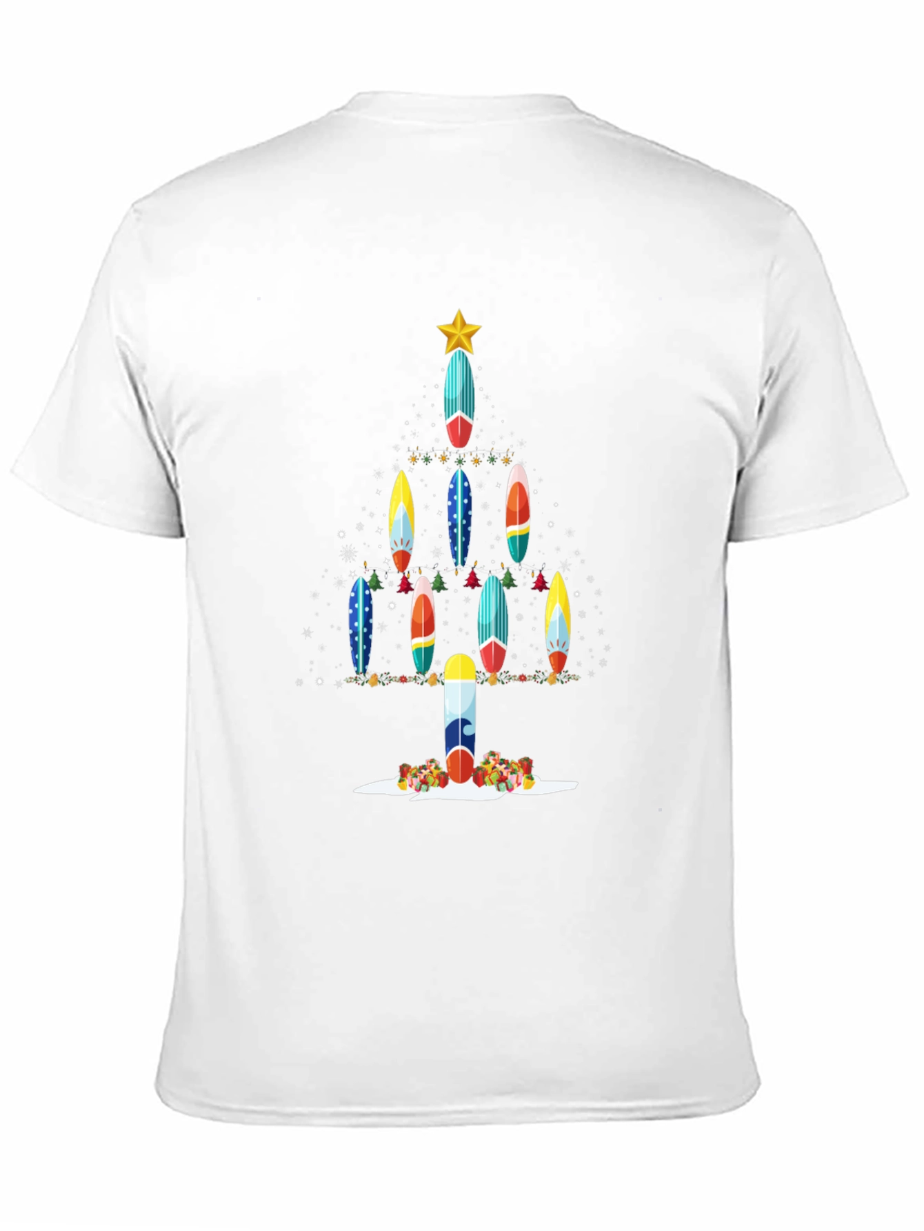 Black Surfboard Christmas Tree T-Shirt view 11
