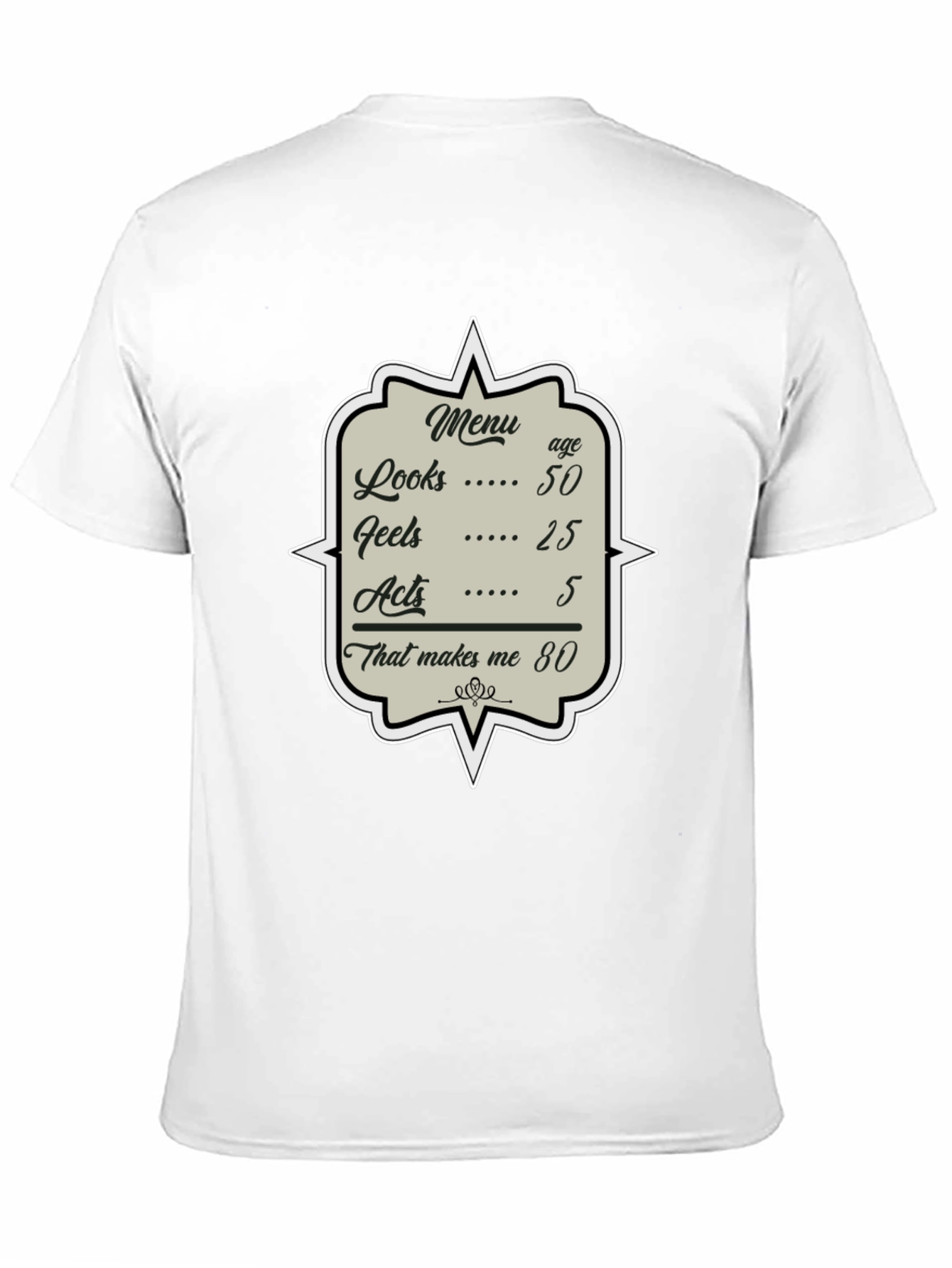 Black Humorous 80th Birthday Menu T-Shirt view 11