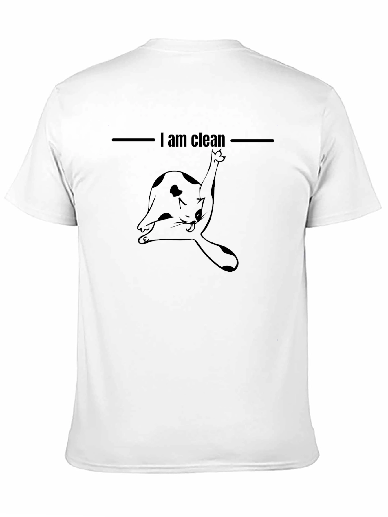 Black Funny Cat Licking Black T-Shirt - I am Clean view 11