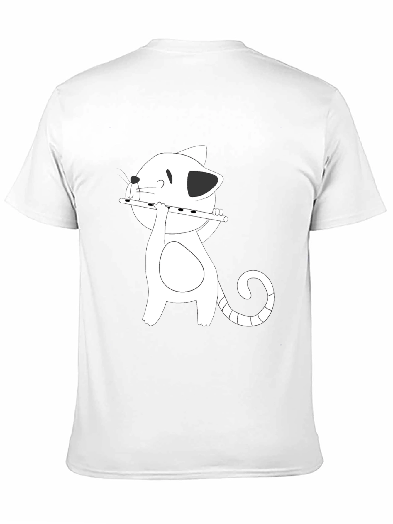Black Cartoon Cat Flute Player Black T-Shirt view 11