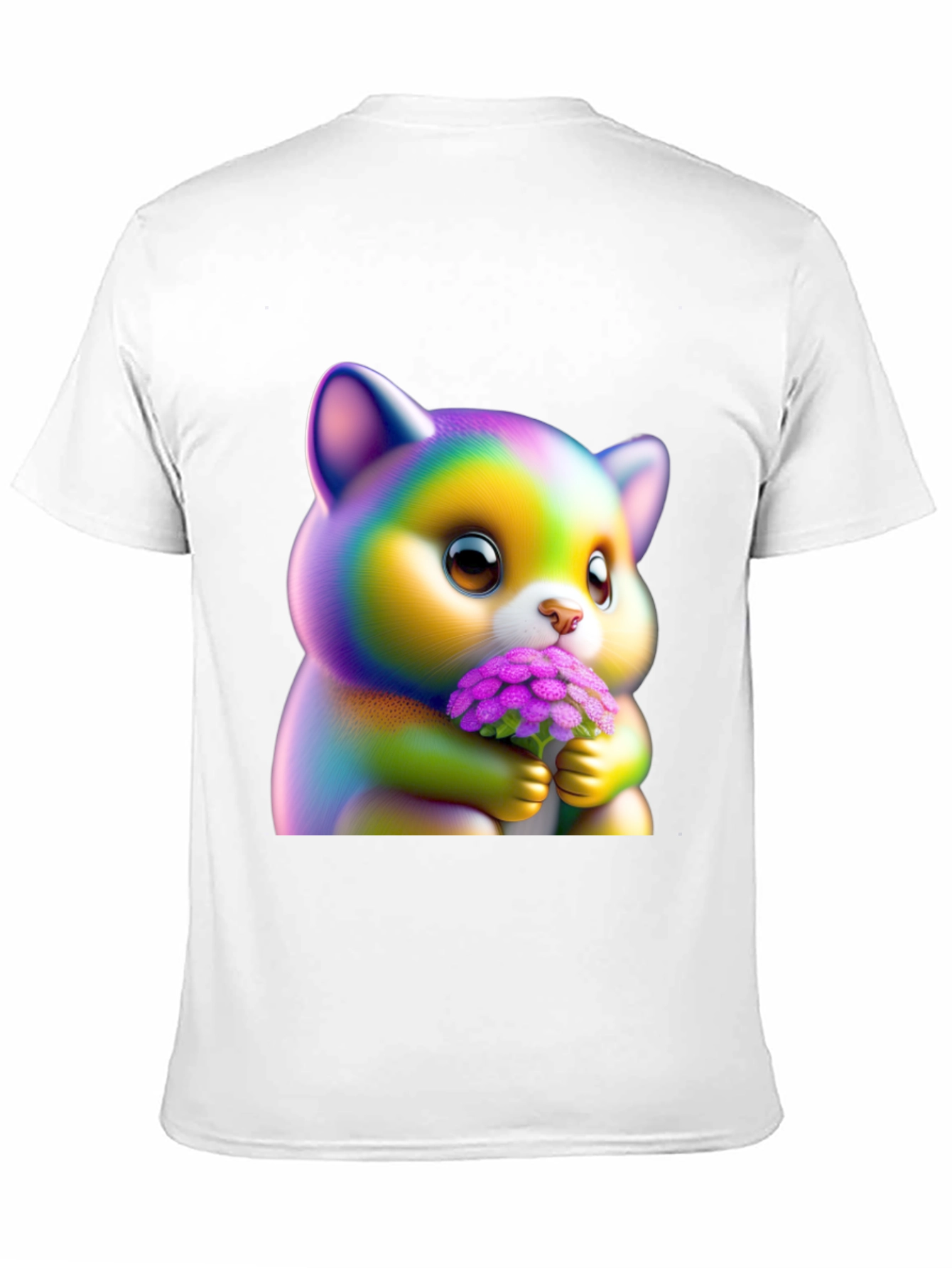 Black Cute Rainbow Kitten Holding Flowers Graphic Tee view 11