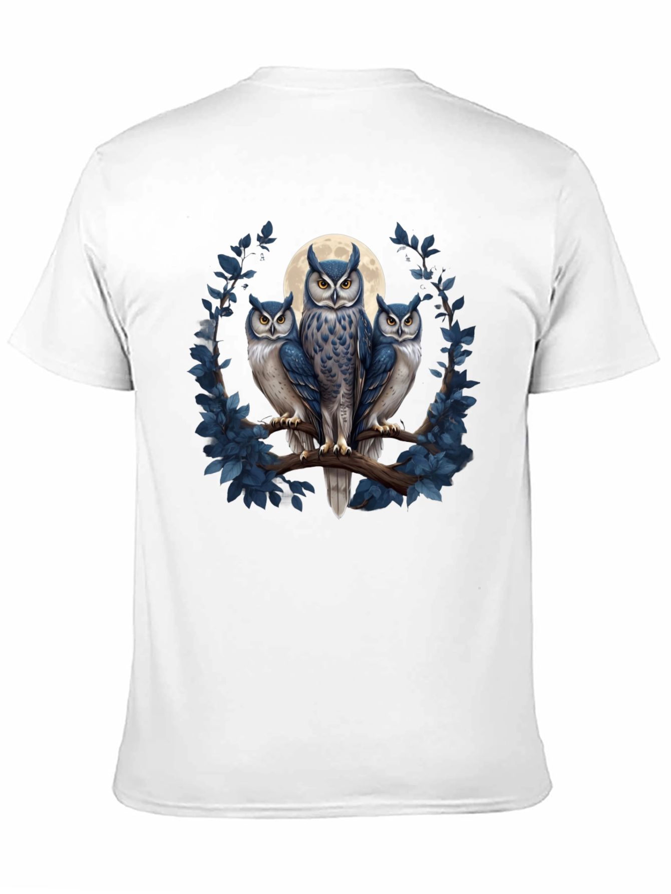 Black Owl Trio Graphic Tee - Moonlit Birds on Branch T-Shirt view 11