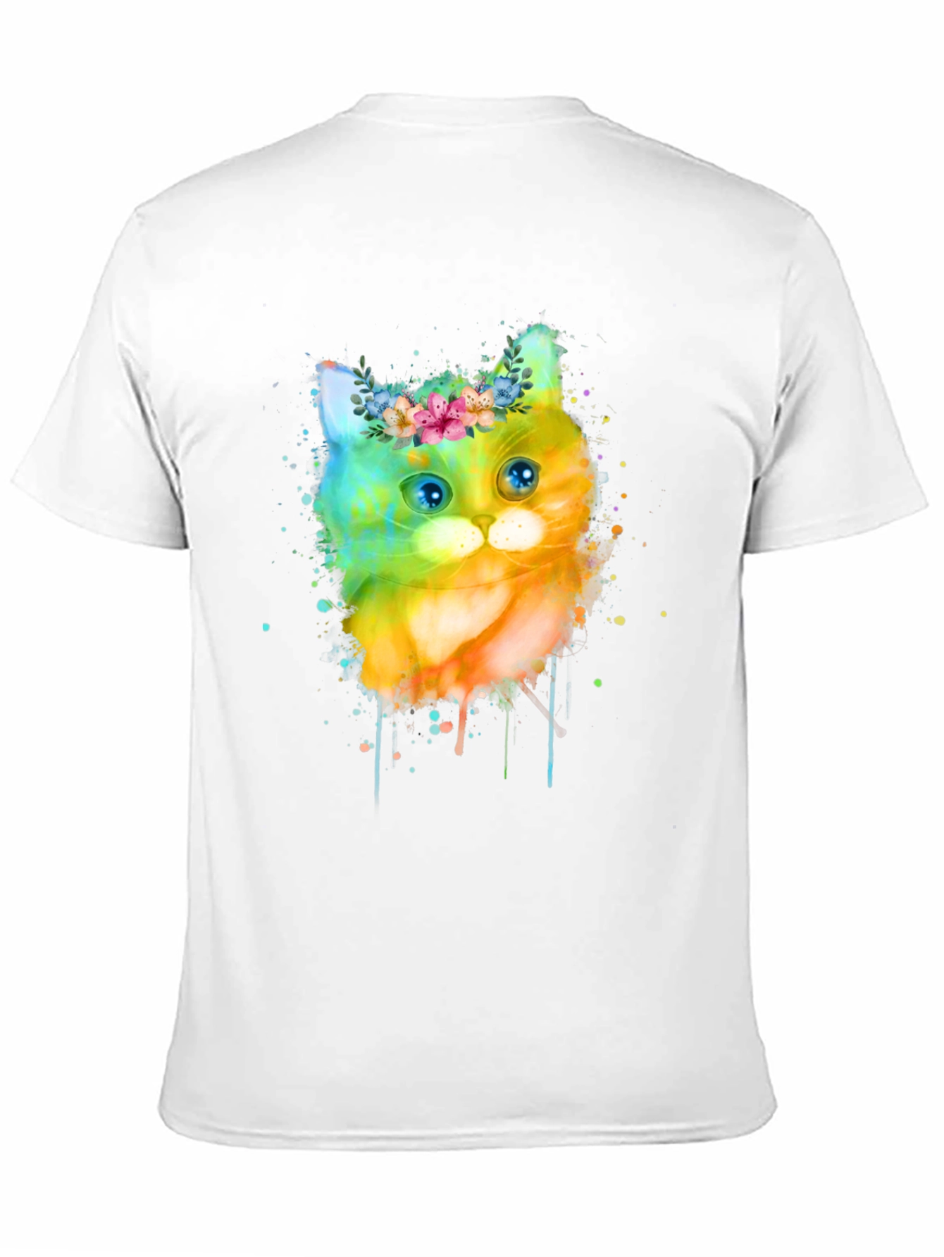Black Watercolor Cat T-Shirt - Floral Crown Kitten Tee view 11