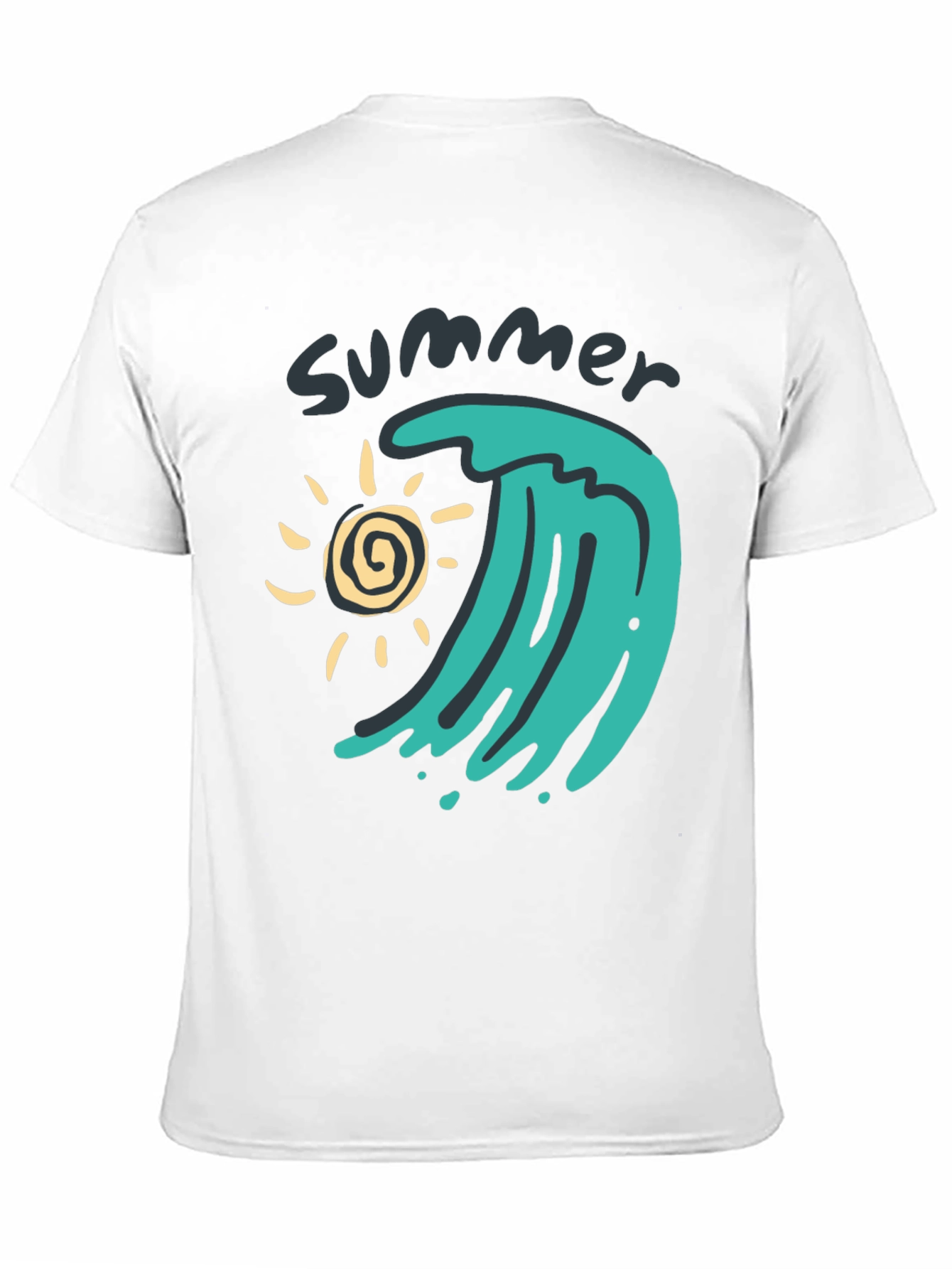 Black Summer Wave Graphic Tee - Black Cotton T-Shirt view 11