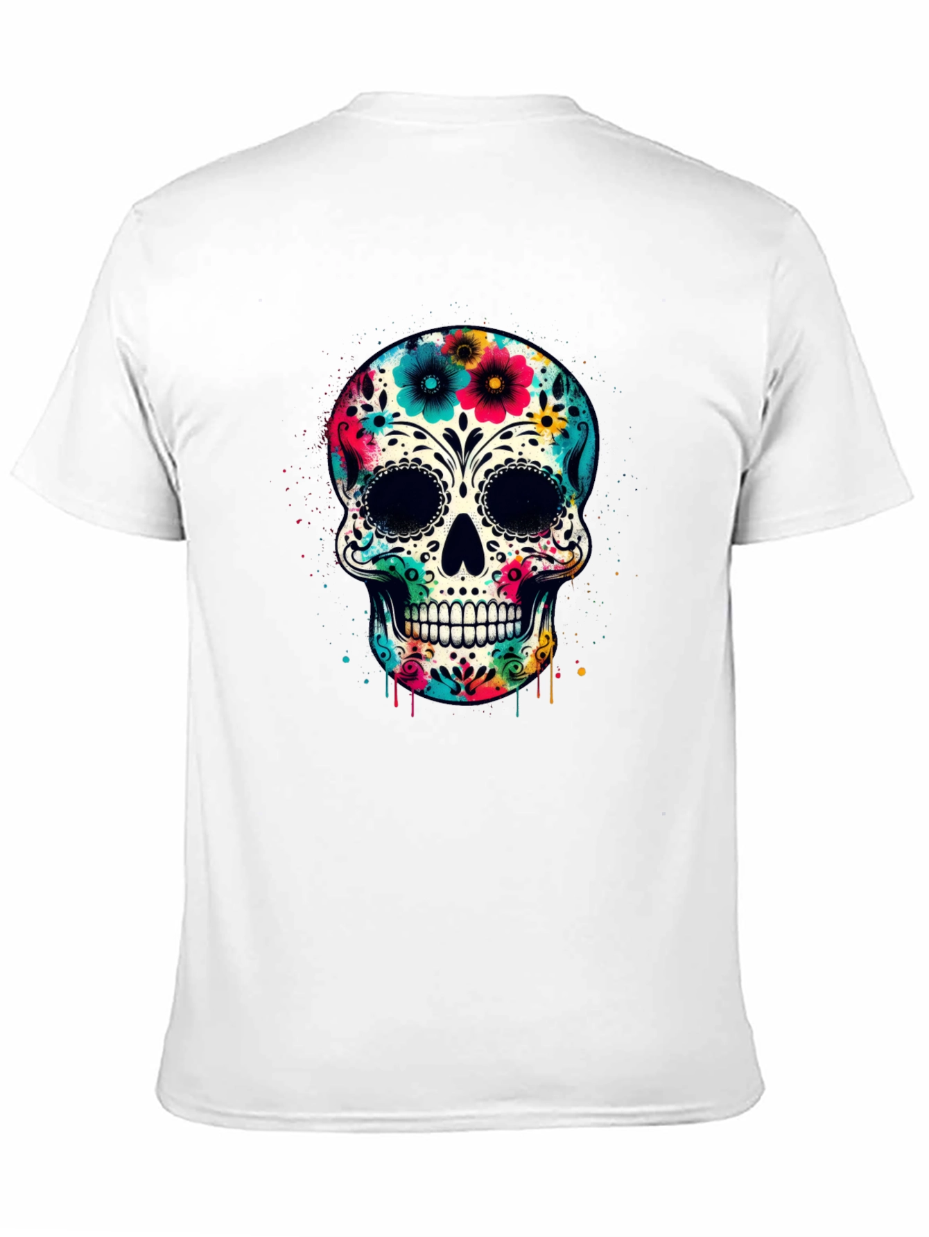 Black Floral Sugar Skull Graphic Tee - Day of the Dead Style view 11