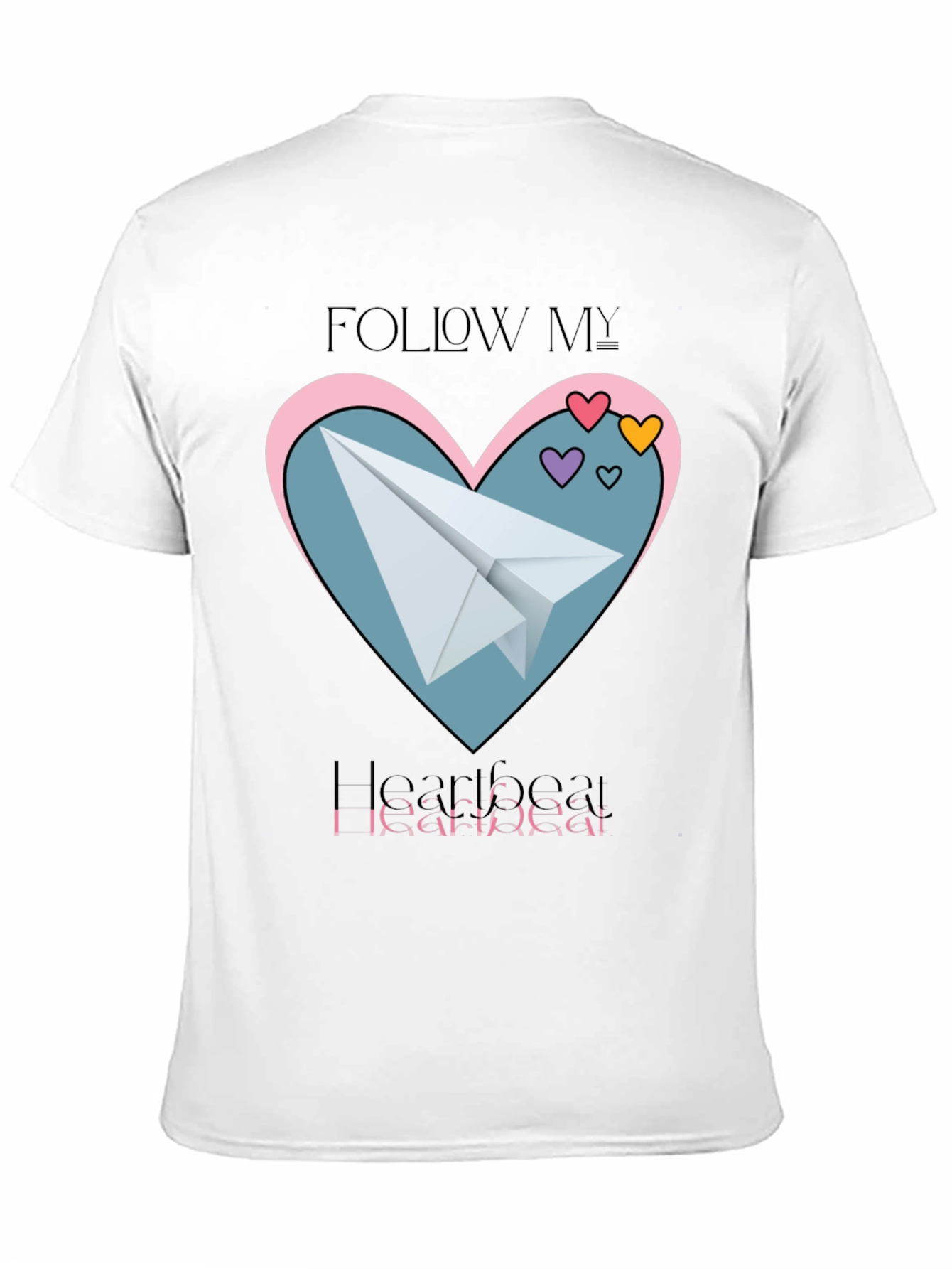 Black Follow My Heartbeat T-Shirt: Paper Airplane Love Design view 11