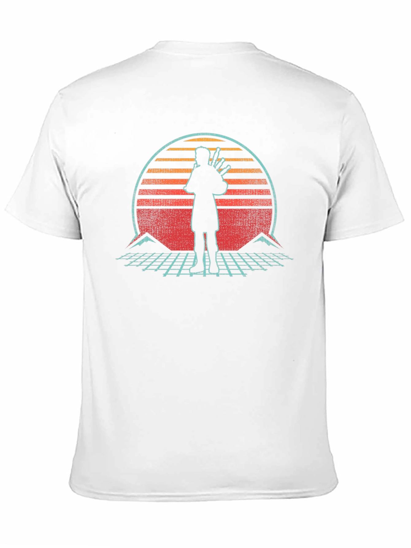 Black Bagpiper Synthwave T-Shirt - Retro Music Tee view 11