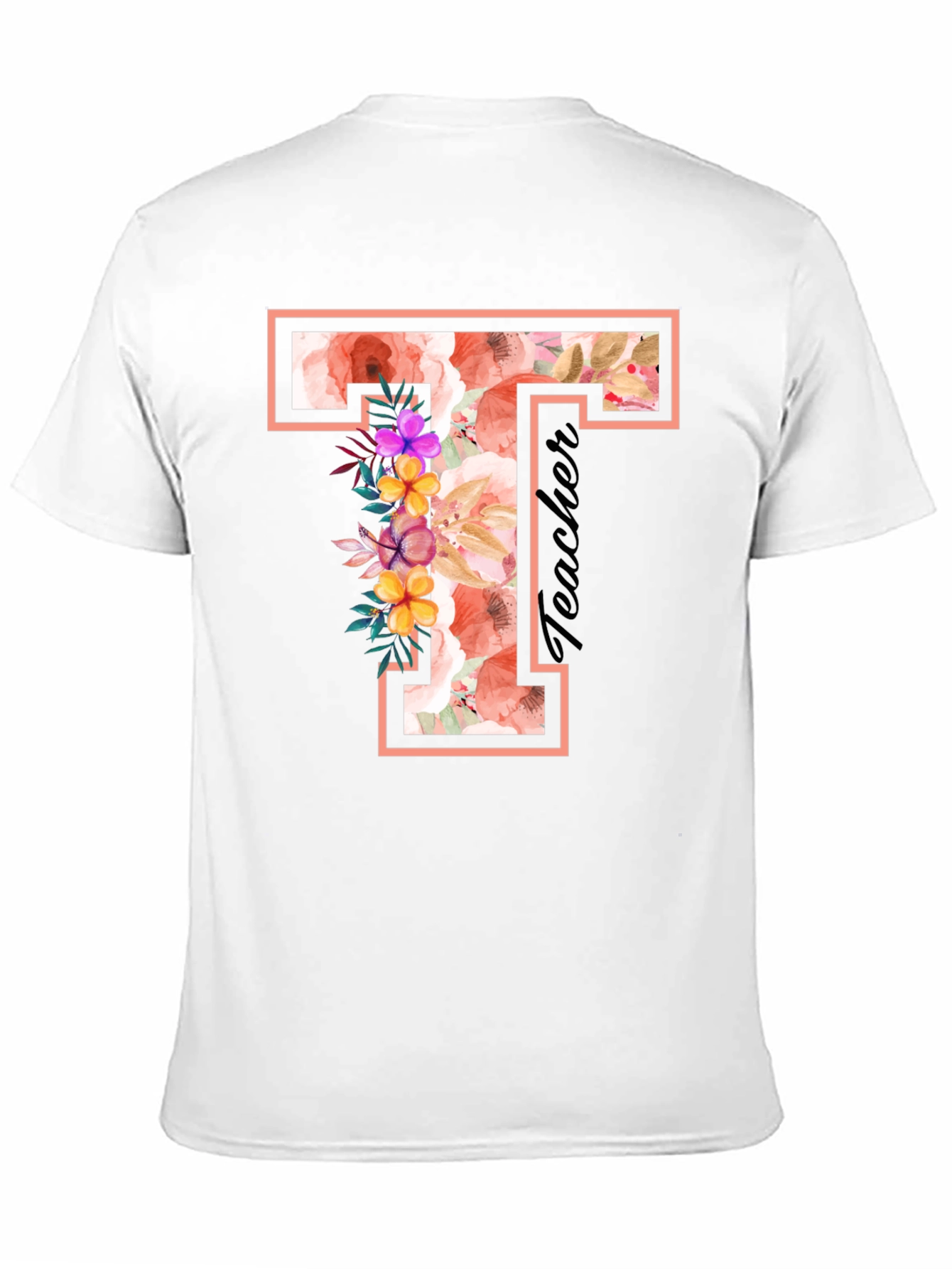 Black Floral T Teacher T-Shirt view 11