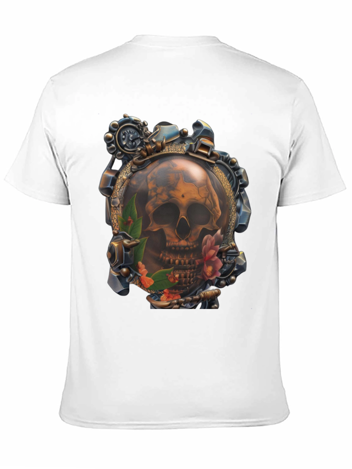 Black Steampunk Skull Graphic T-Shirt view 11