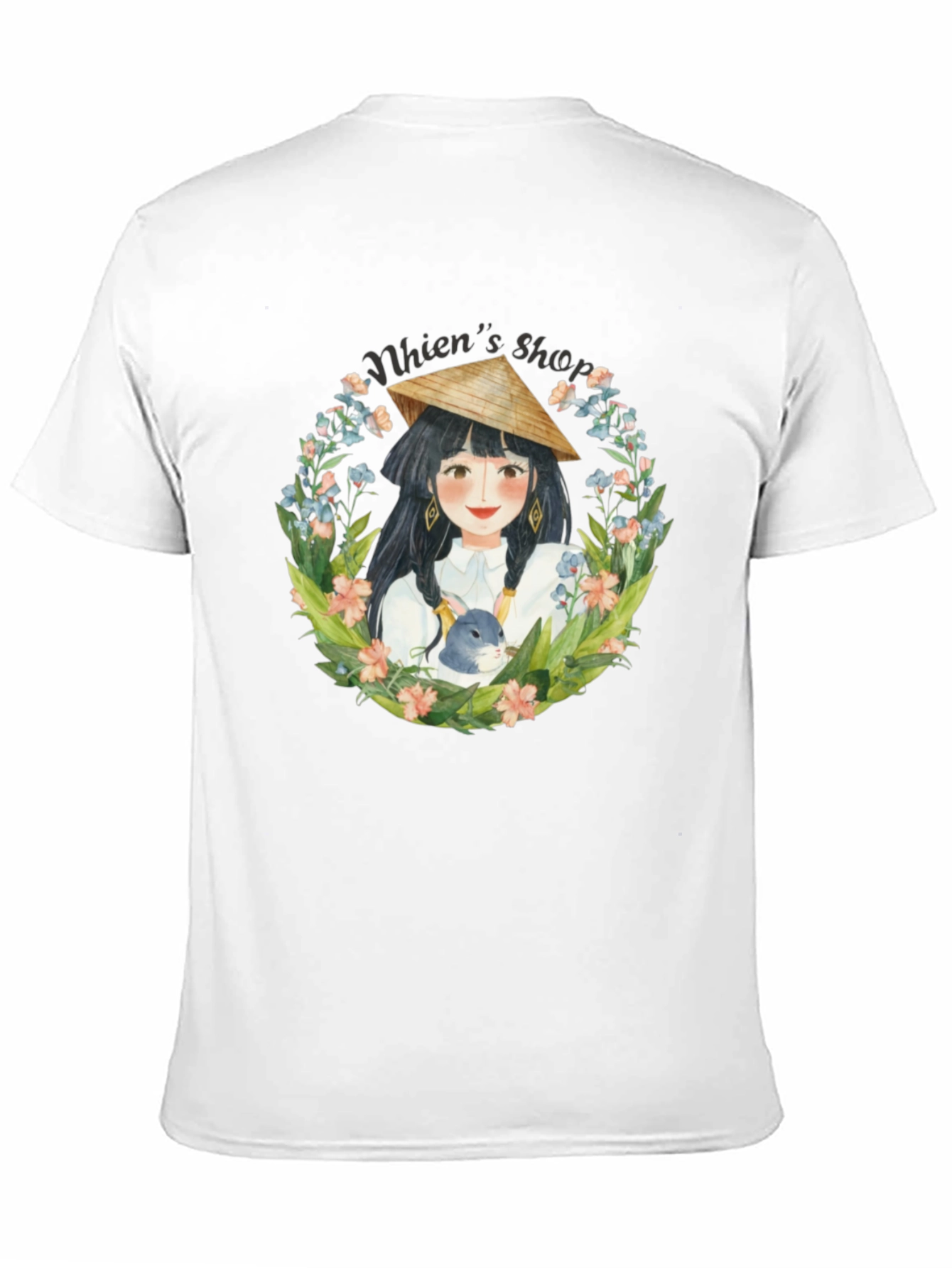 Black Whimsical Girl with Rabbit Black T-Shirt view 11