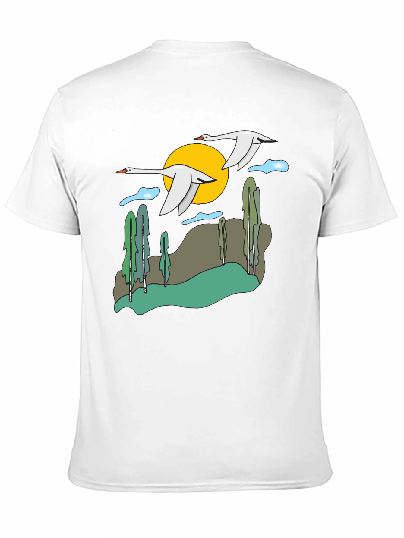 Black Nature Swans Graphic T-Shirt - Black Cotton Blend view 11