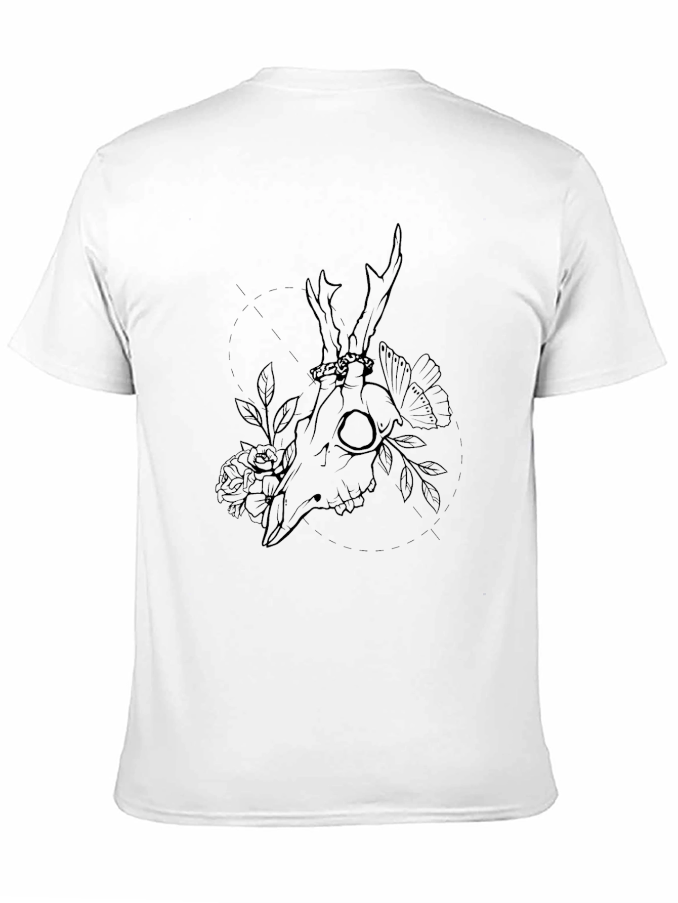 Black Deer Skull Floral Graphic Tee - Black Cotton view 11