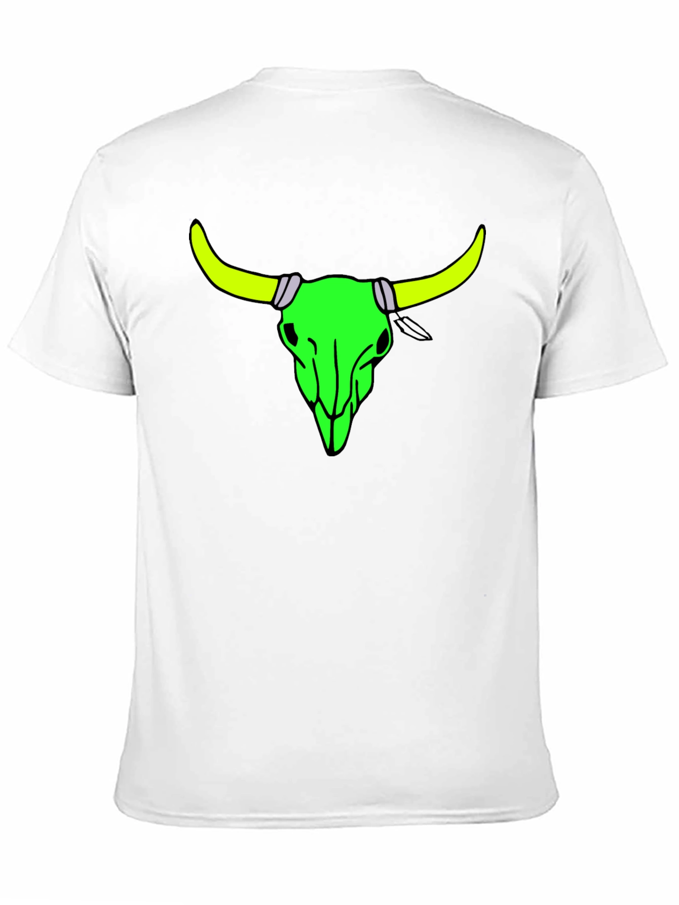 Black Neon Bull Skull Graphic Tee - Bold Black Cotton Shirt view 11