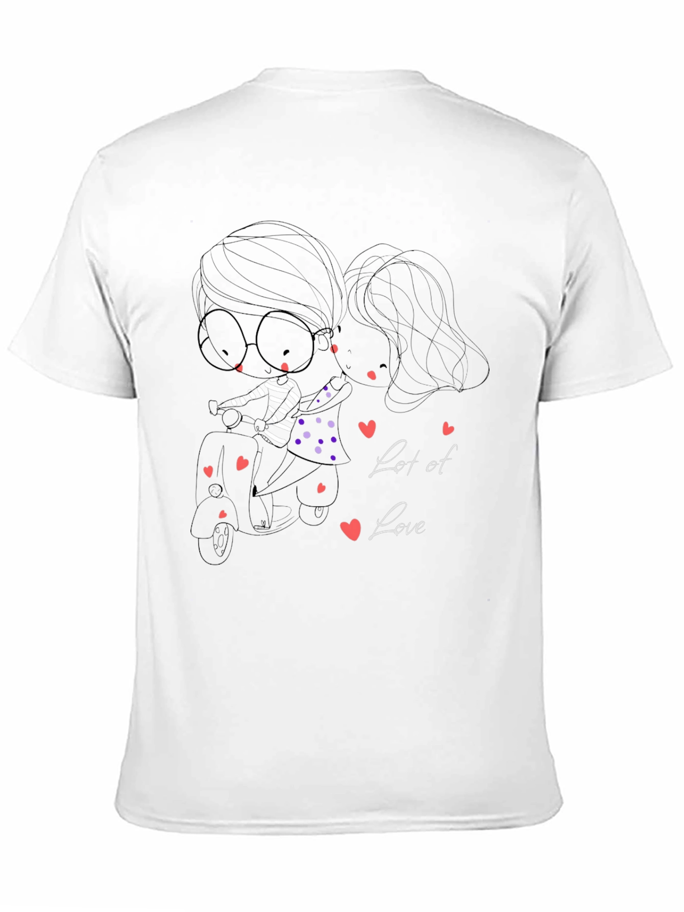 Black Cute Cartoon Couple Scooter Ride Black T-Shirt view 11