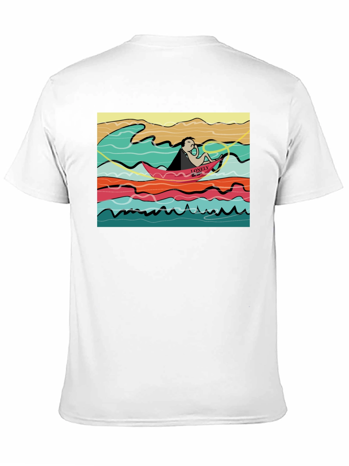 Black Lonely Boat Graphic Tee - Black Cotton T-Shirt view 11