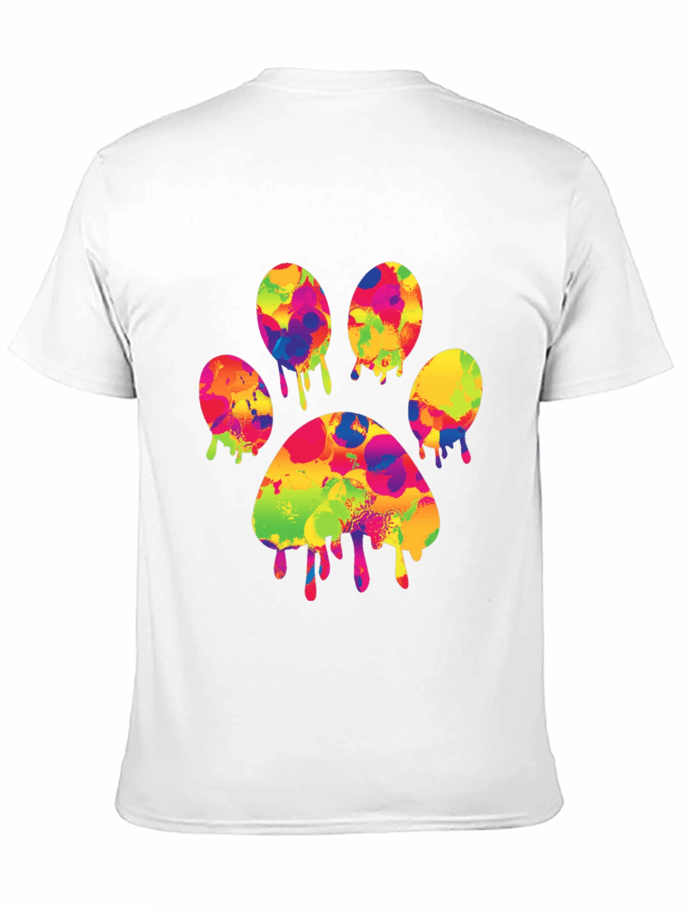 Black Colorful Paw Print T-Shirt - Abstract Dog Lover Tee view 11