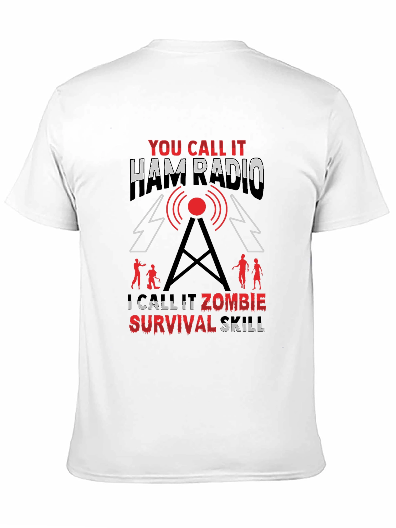 Black Ham Radio Zombie Survival Skill T-Shirt view 11