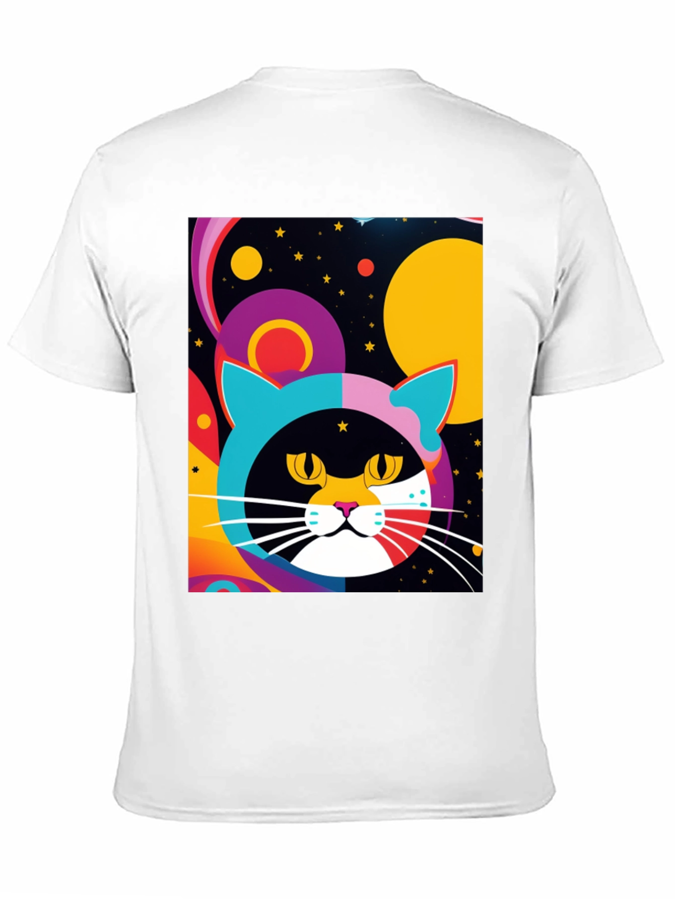 Black Psychedelic Cat T-Shirt - Colorful Retro Design view 11
