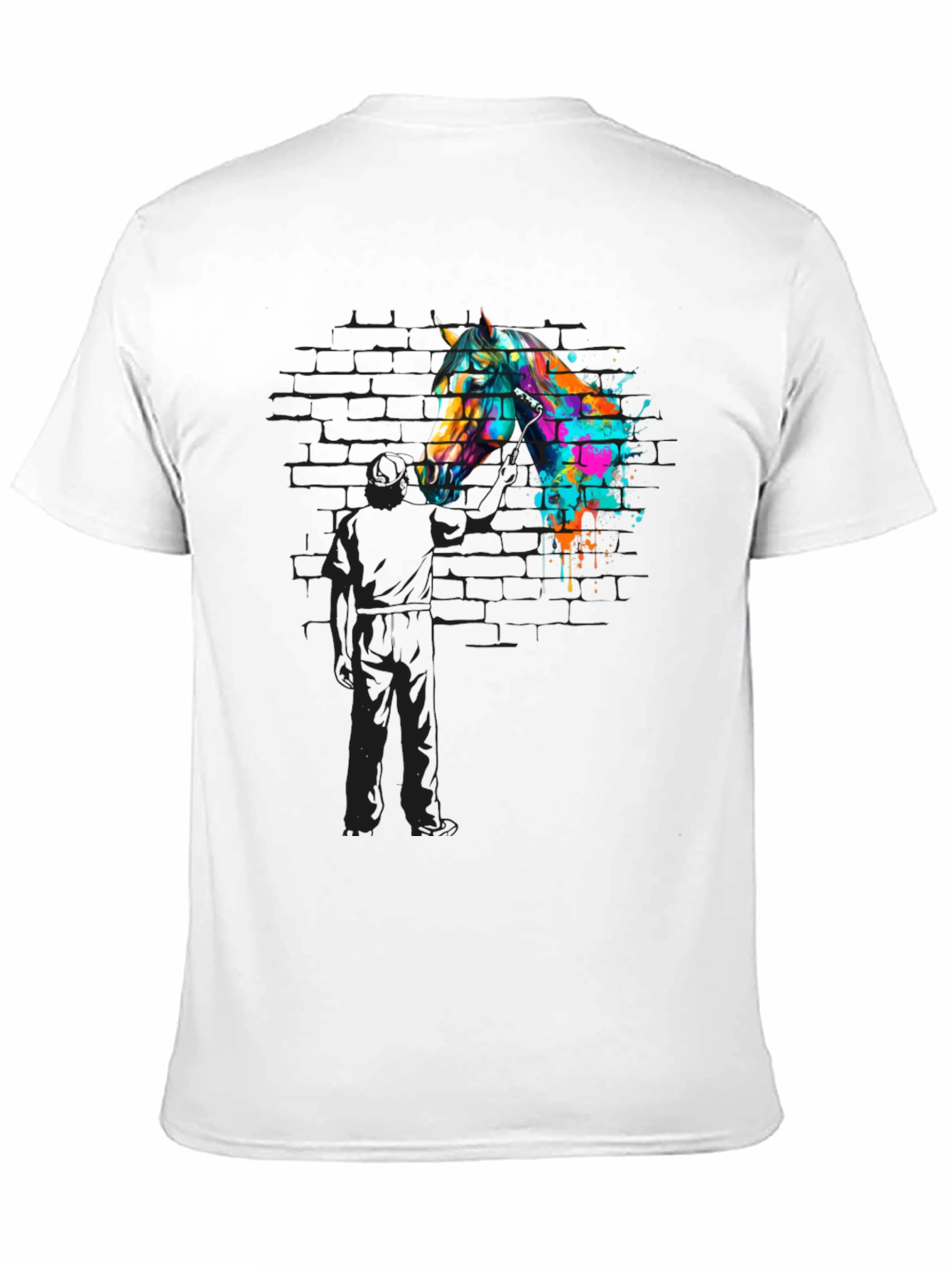 Black Abstract Horse Graphic Tee - Men's Black T-Shirt view 11