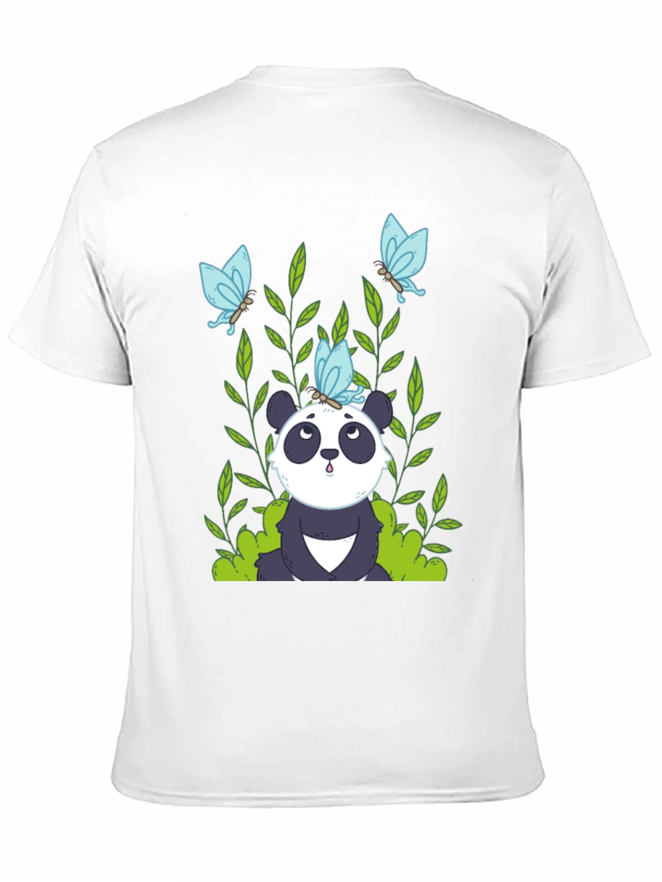 Black Panda and Butterflies Black T-Shirt view 11