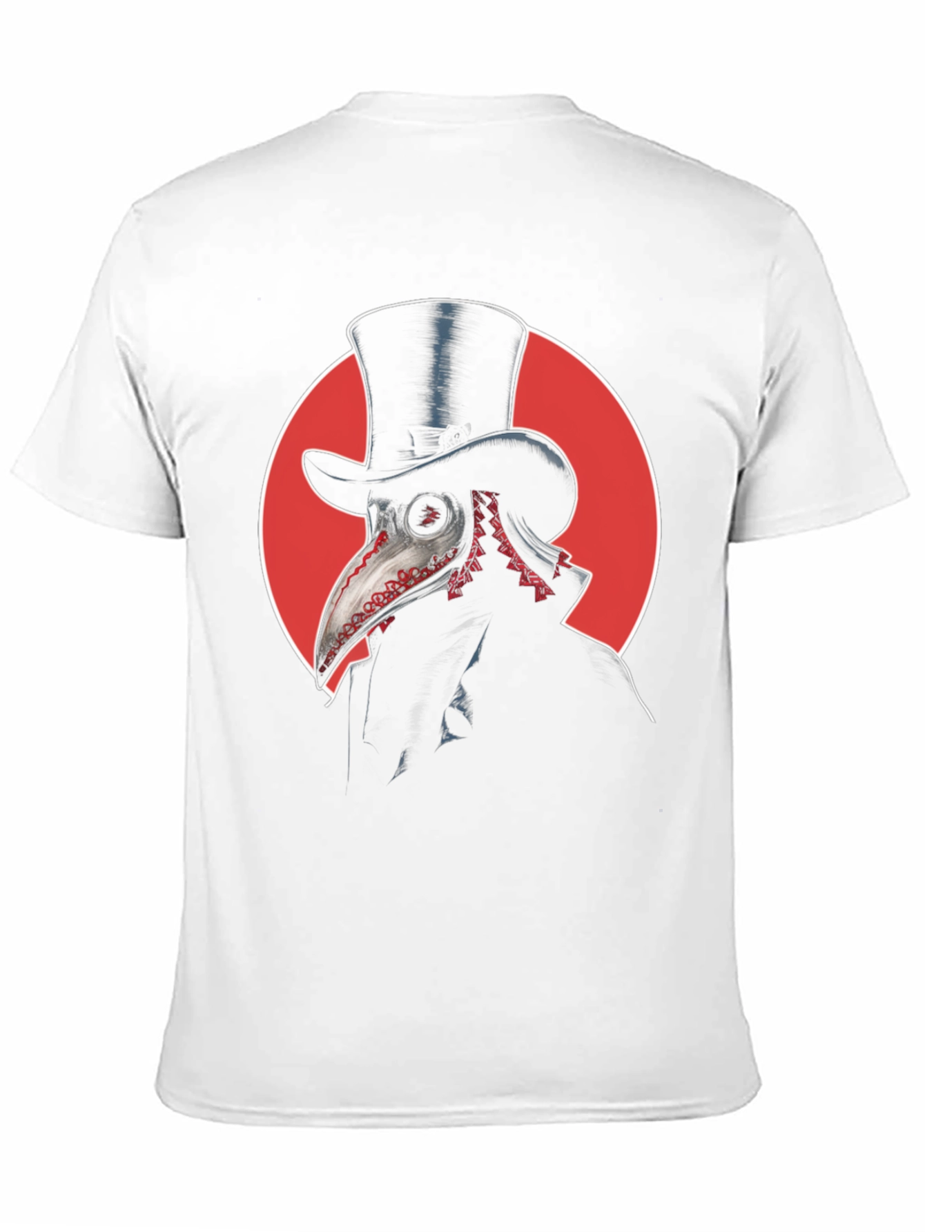 Black Plague Doctor Graphic Tee - Top Hat & Red Circle Design view 11