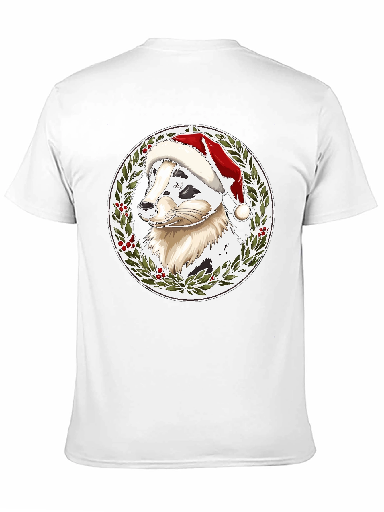 Black Festive Dog Santa Hat T-Shirt view 11