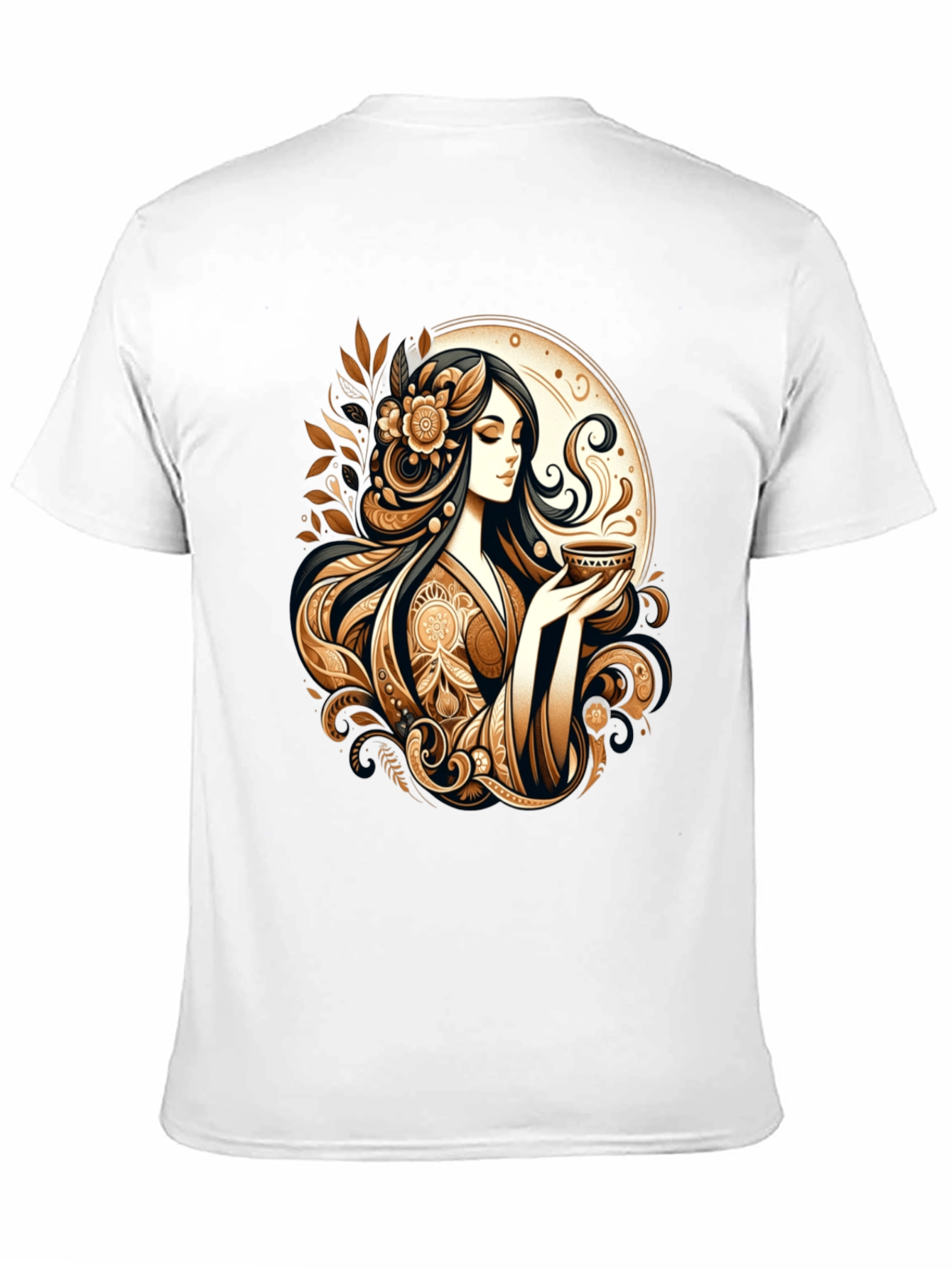 Black Elegant Woman Tea Art Graphic Tee view 11