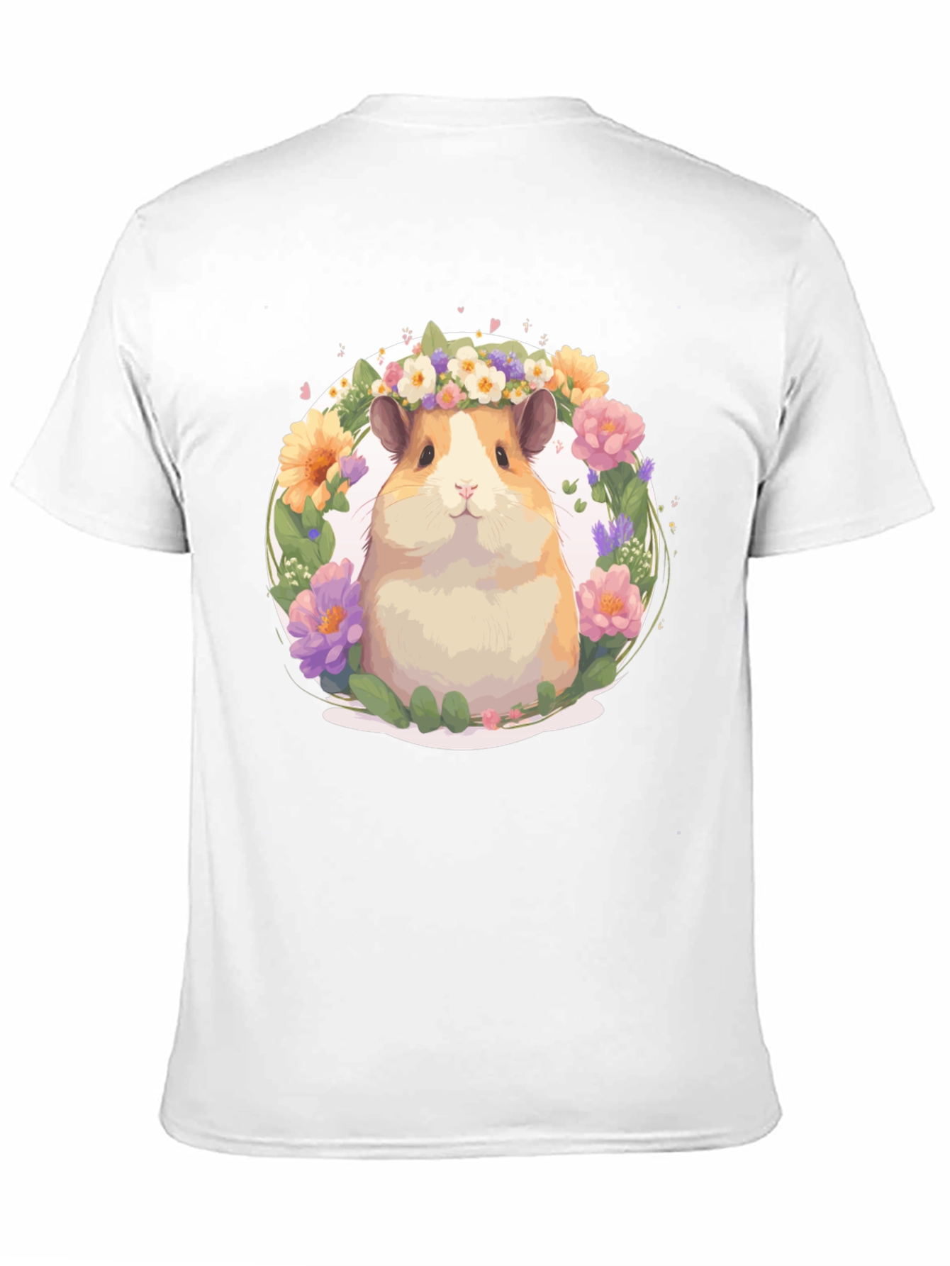 Black Cute Hamster Floral Wreath T-Shirt - Unisex view 11