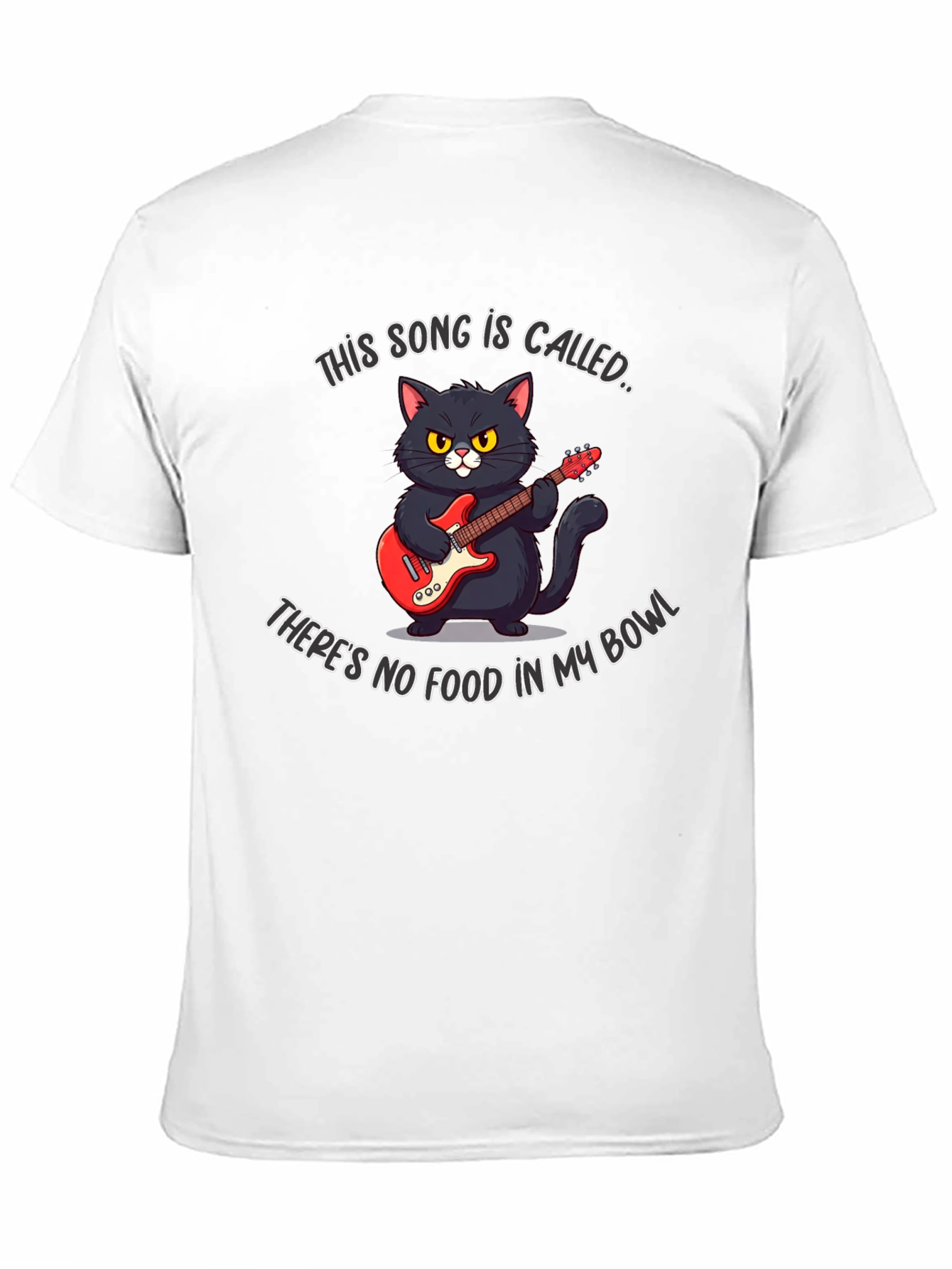 Black Funny Cat Guitarist T-Shirt - "No Food in My Bowl" view 11