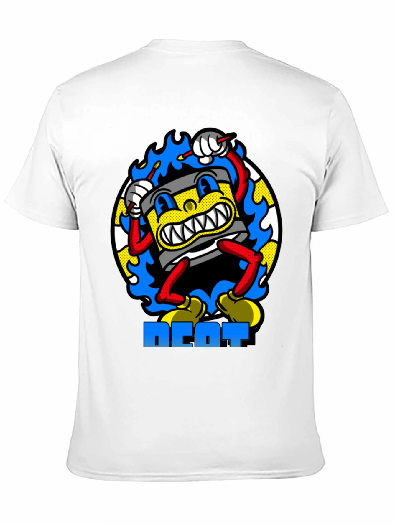 Black Retro Cartoon Drum Beat T-Shirt - Black Cotton view 11